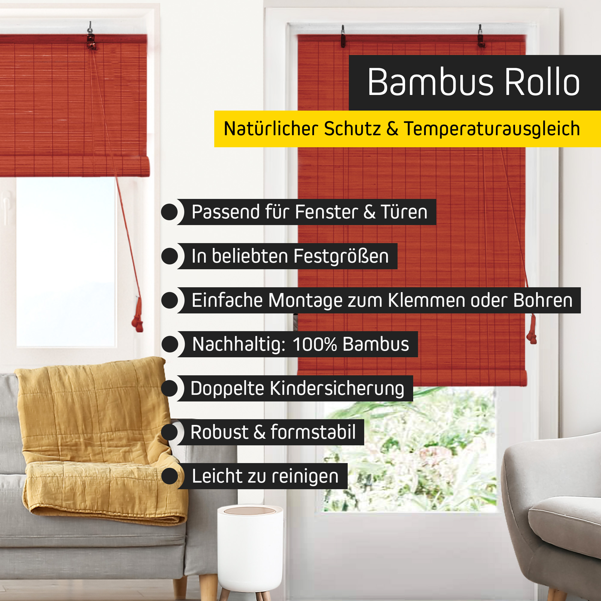 Bambusrollos - Fenster Sichtschutz Rollos aus Bambus