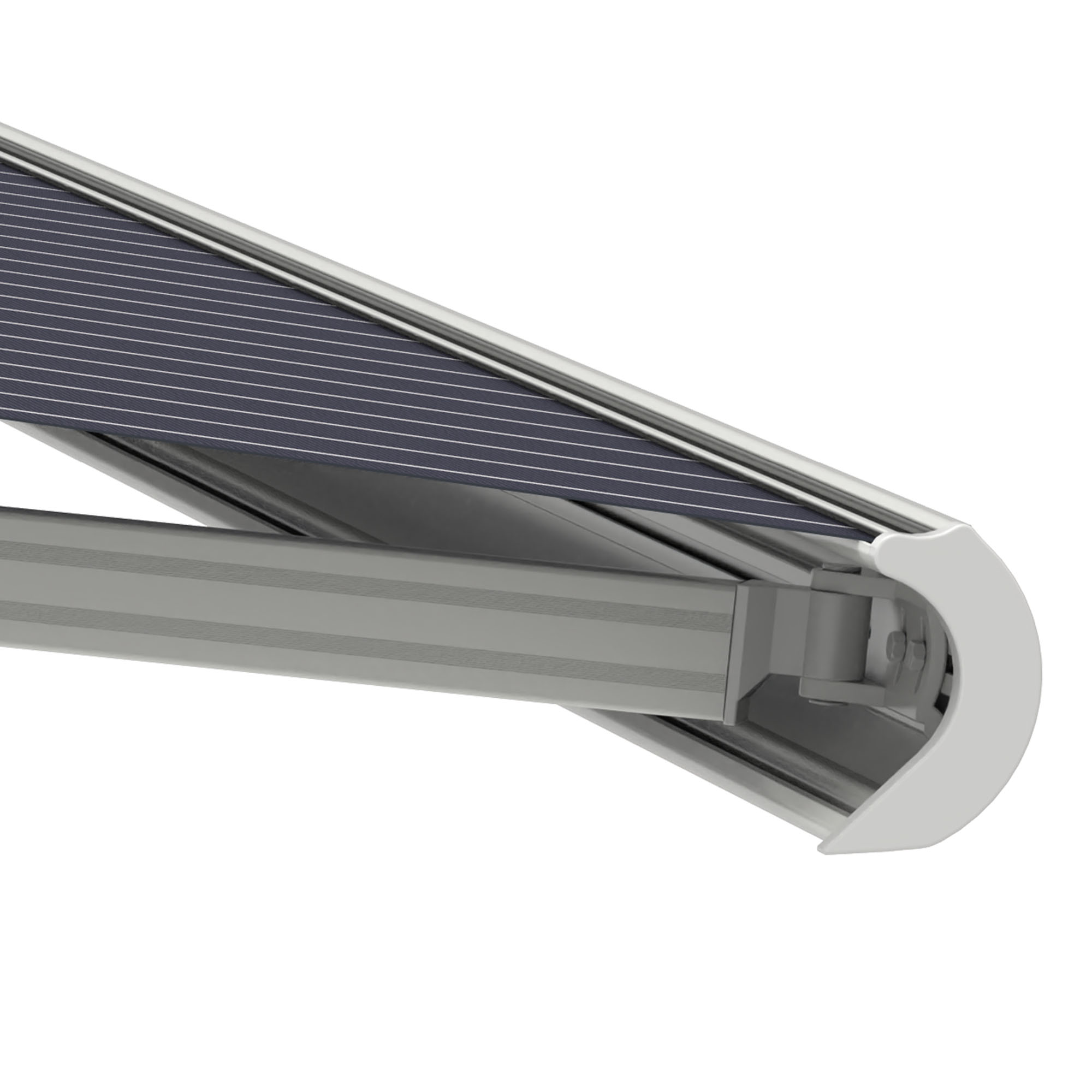 Kassettenmarkise Curve 2000 mit geschwungenem Design und stabiler Halterung