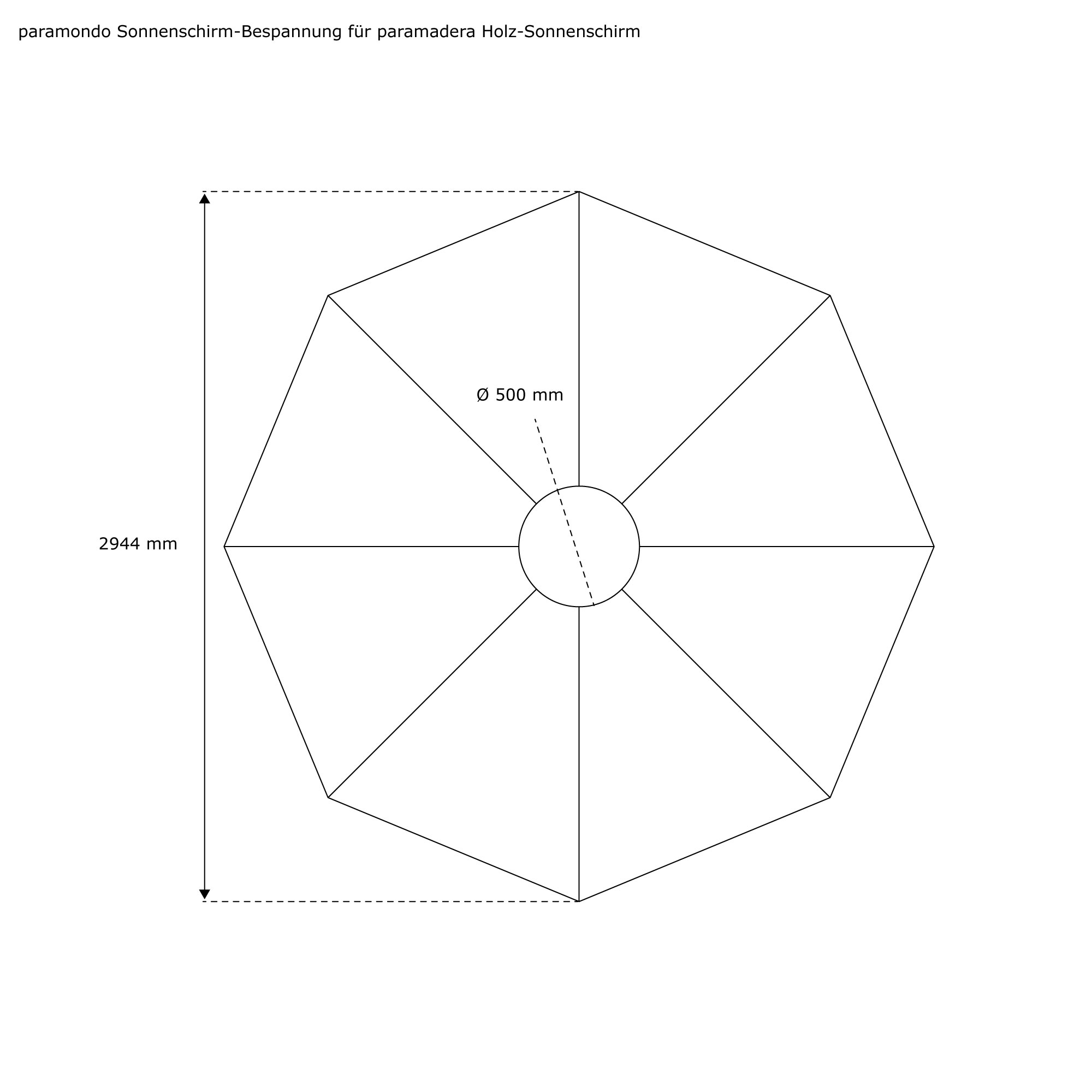Bespannung für knickbaren Holz-Sonnenschirm, achteckige Form, mit zentralem Kreis