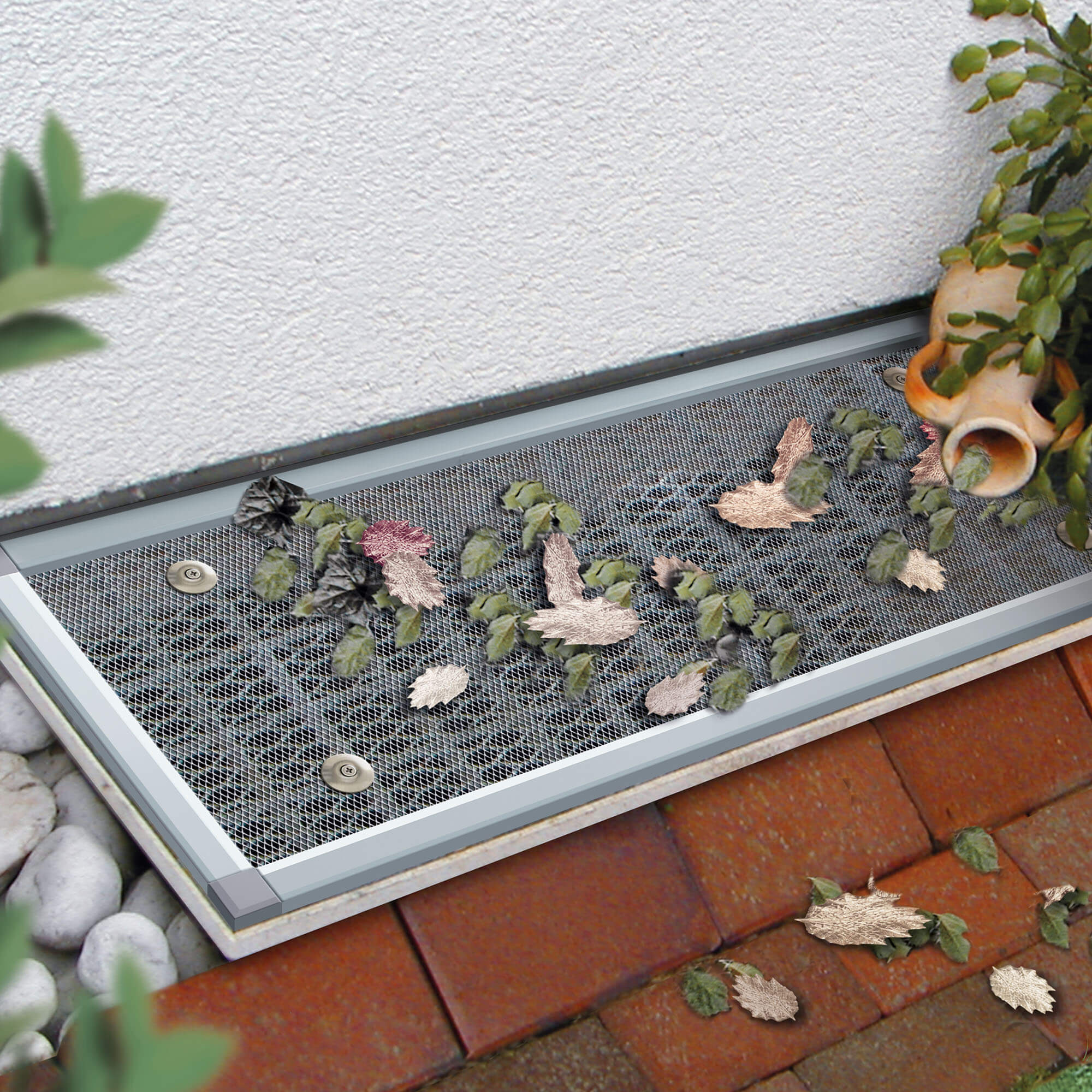 Lichtschachtabdeckung mit Aluminiumrahmen und Laubschutzfunktion