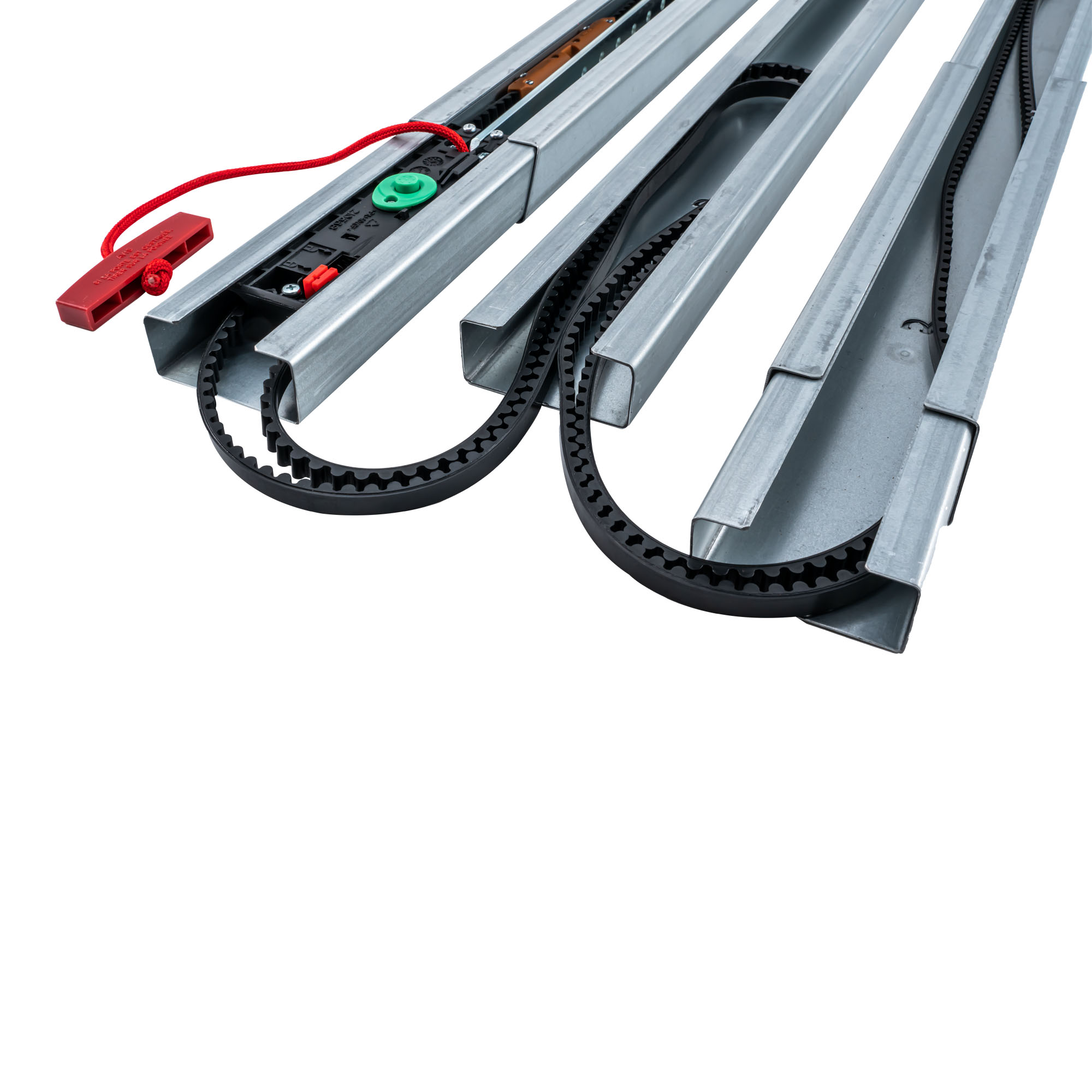 Garagentorantrieb mit Schienen und Zahnriemen für automatisches Öffnen und Schließen von Toren