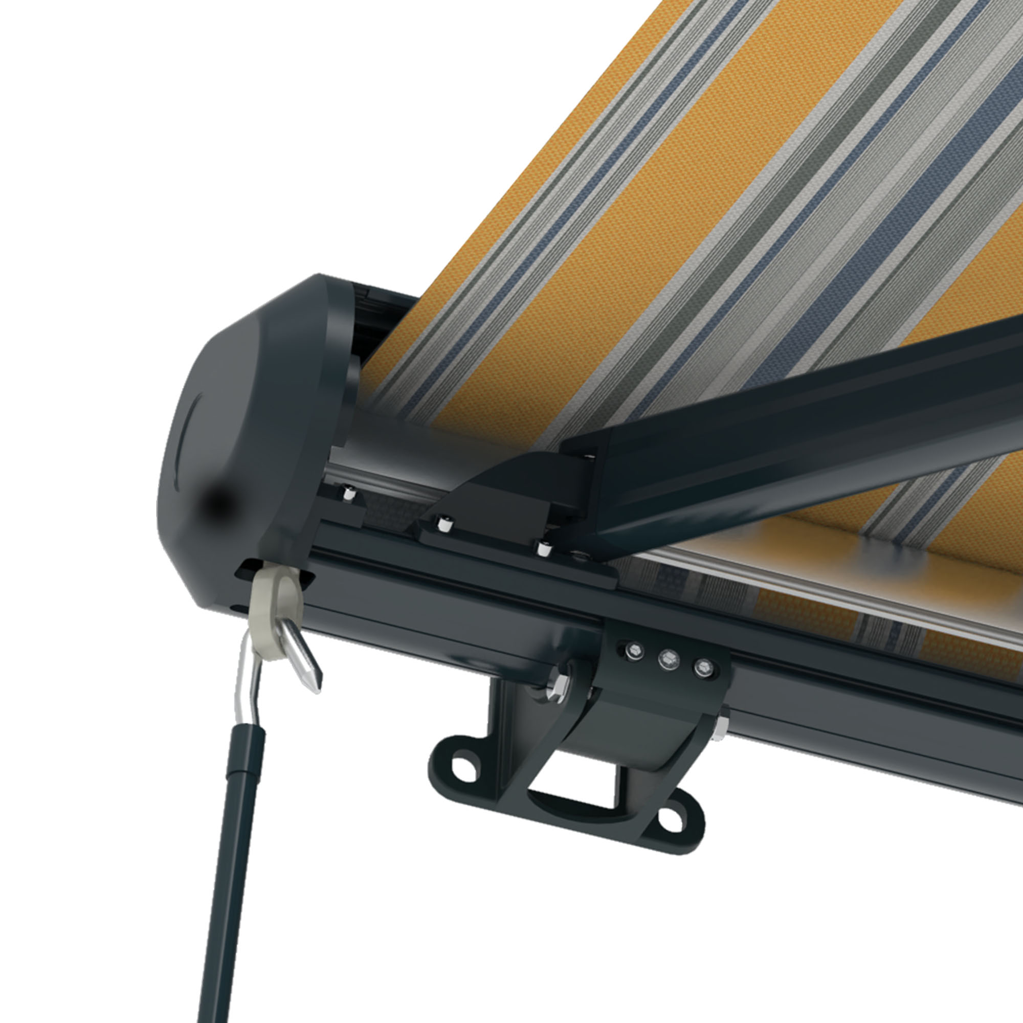 slider_image_0192906c230b7686b85d7114cdf9aefb Kassettenmarkise Curve 2000 mit Gestell und Tuch in Nahaufnahme