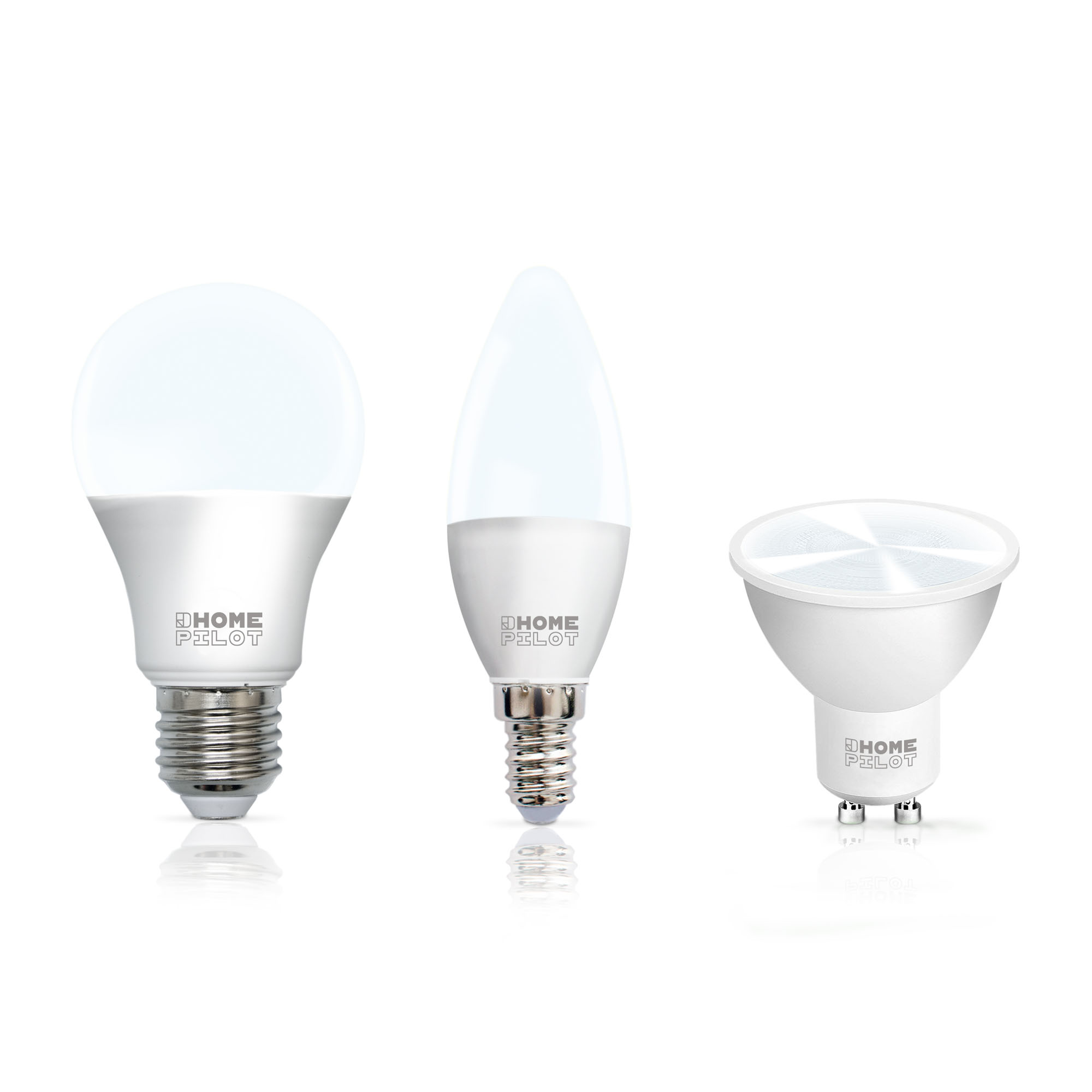 Drei LED-Lampen mit unterschiedlichen Fassungen und Formen für vielseitige Beleuchtungslösungen