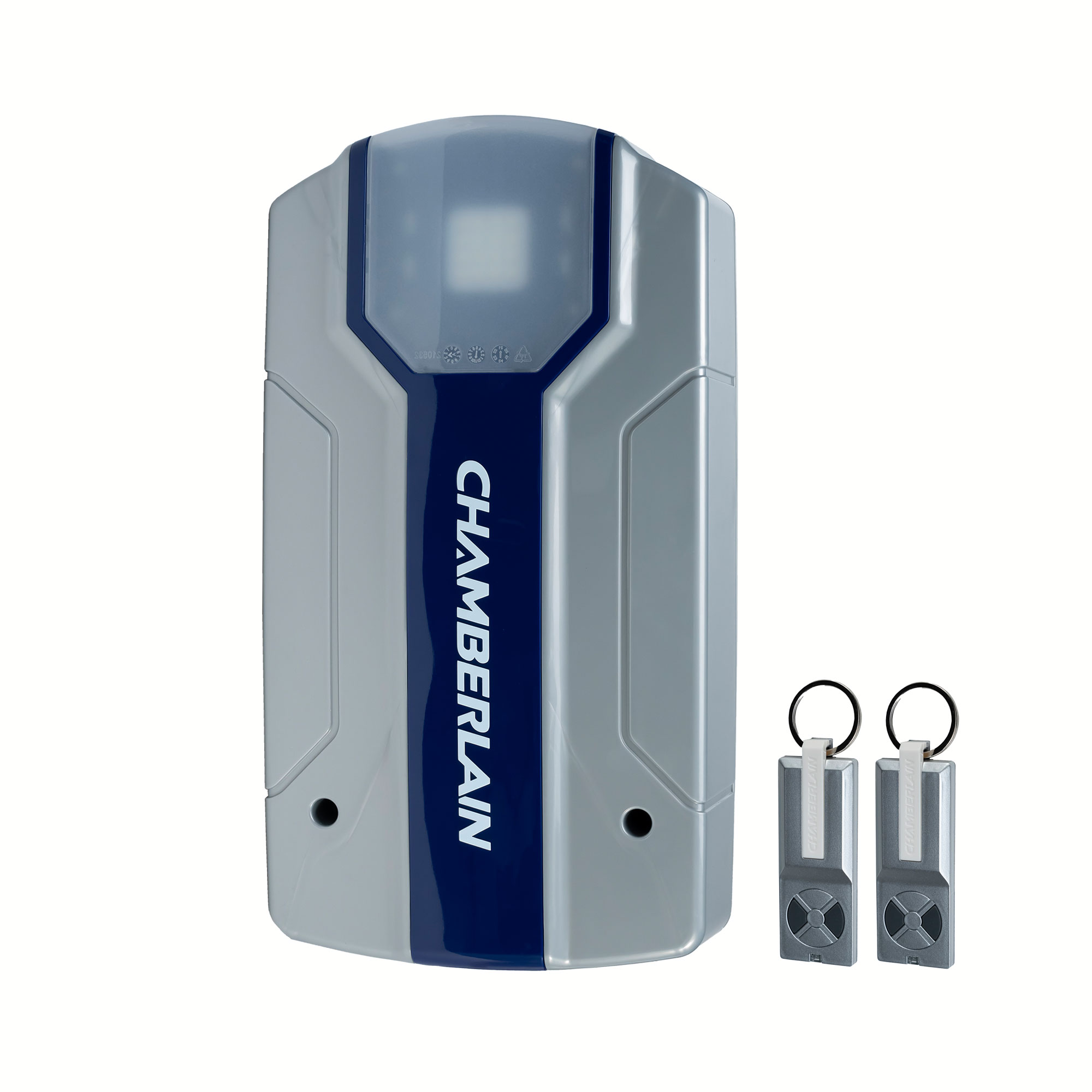 slider_image_0192bda20dad7723a9be140dfef21e00 Garagentorantrieb mit zwei Fernbedienungen, rechteckiges Gehäuse, Markenname sichtbar