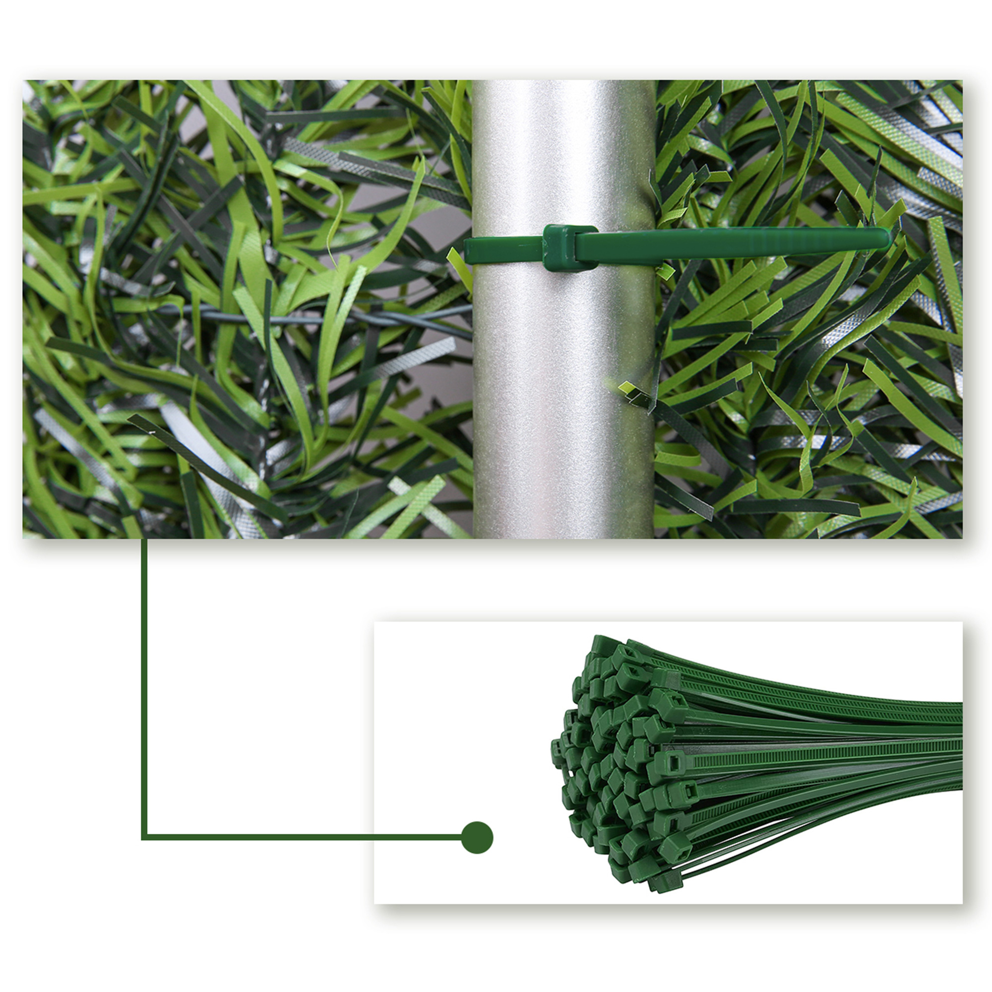 slider_image_2c6d640981d94508a6c2e3c483e3b426 Künstliche Hecke mit Befestigung an einem Rohr durch Kabelbinder