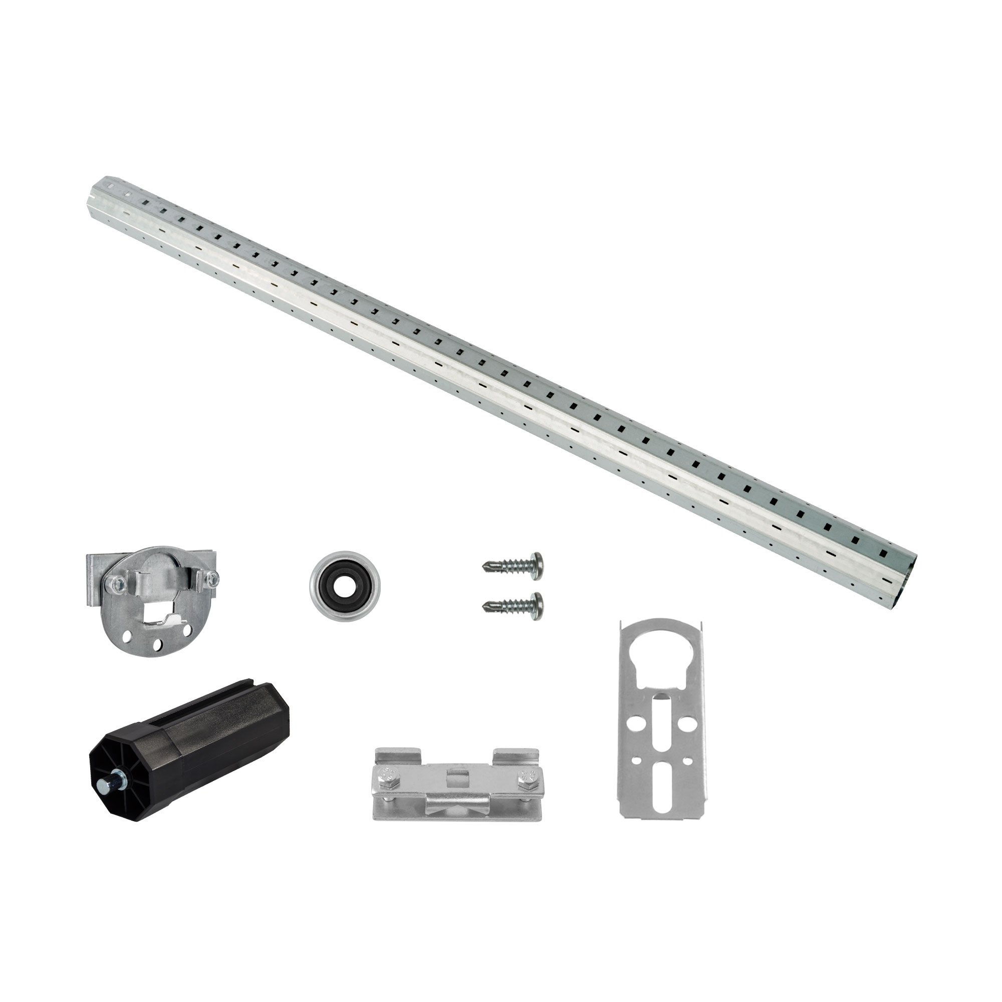 Set aus verschiedenen Bauteilen für ein Wellenset Basic, inklusive Schiene und Befestigungselementen