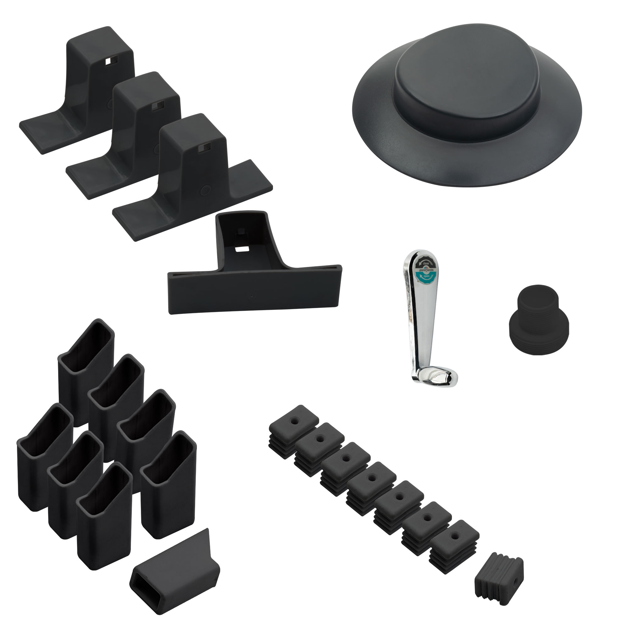 Ersatzteil-Set für Garten- oder Großschirm, bestehend aus verschiedenen funktionalen Komponenten