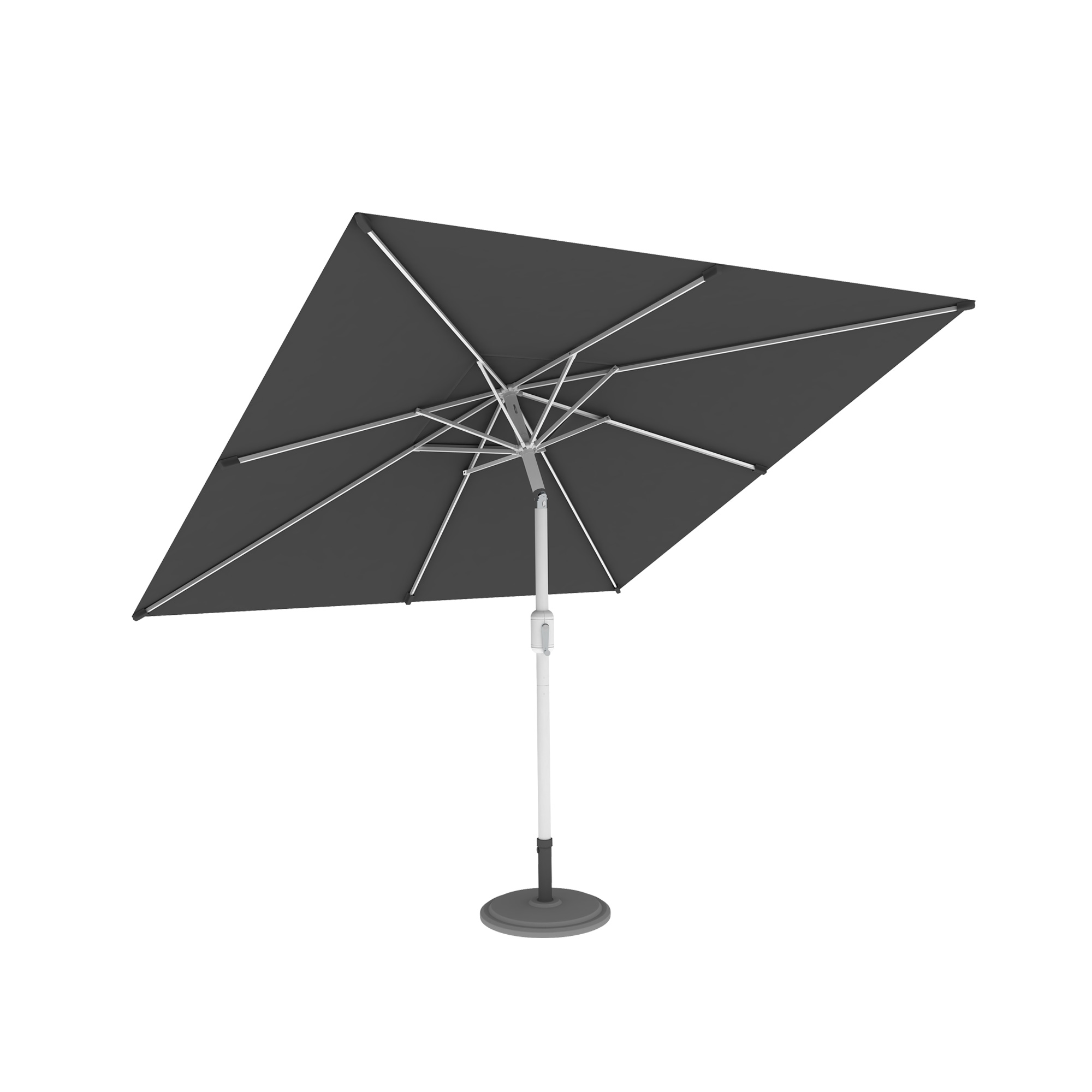 Quadratischer Sonnenschirm mit stabilem Standfuß und verstellbarem Mast