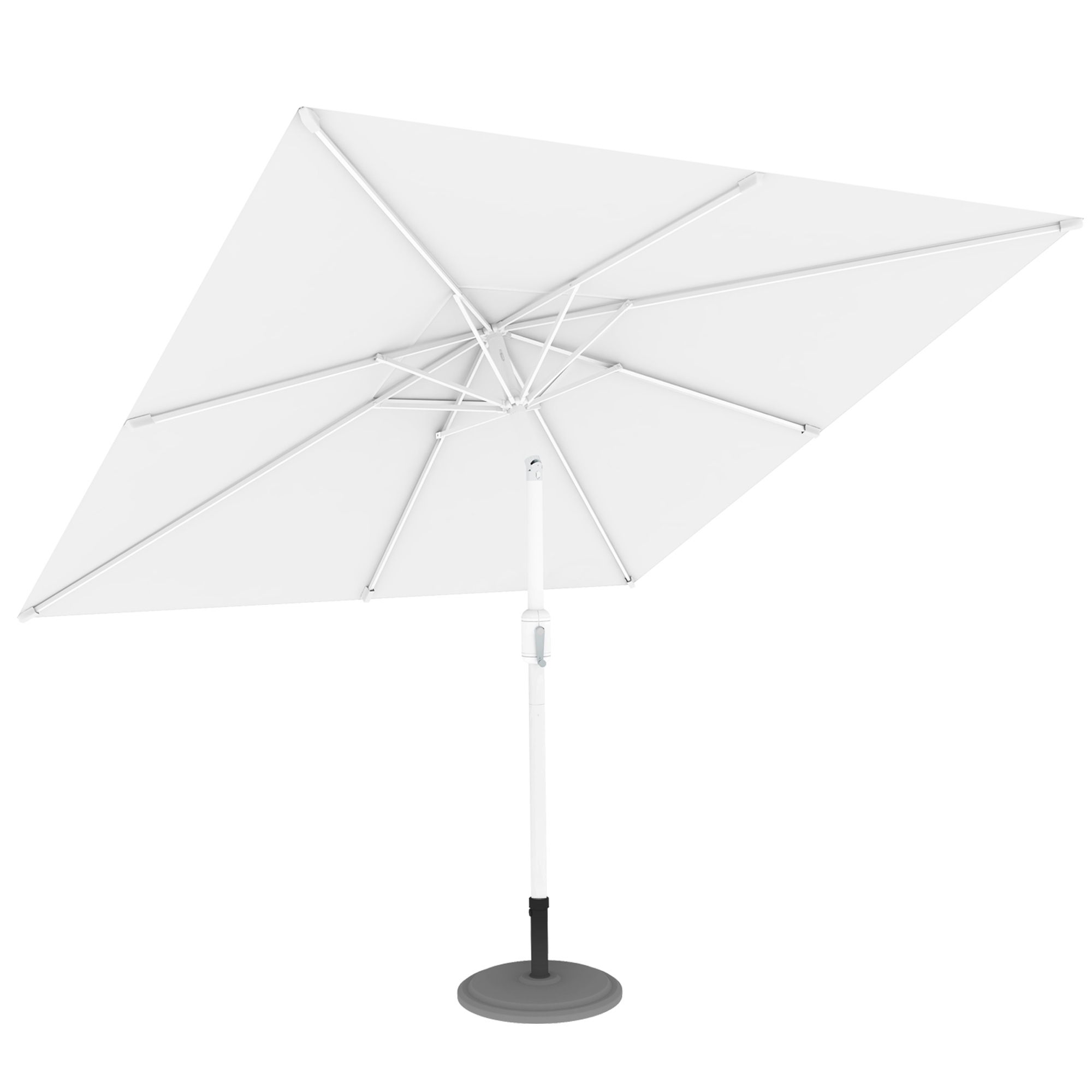 Quadratischer Sonnenschirm mit stabilem Standfuß und verstellbarem Gestell