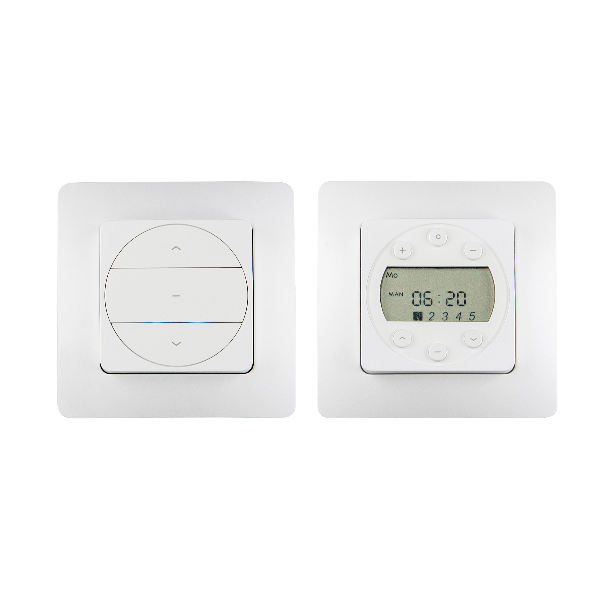 Zwei Funkwandsender mit Tasten und Display zur Steuerung von Funktionen