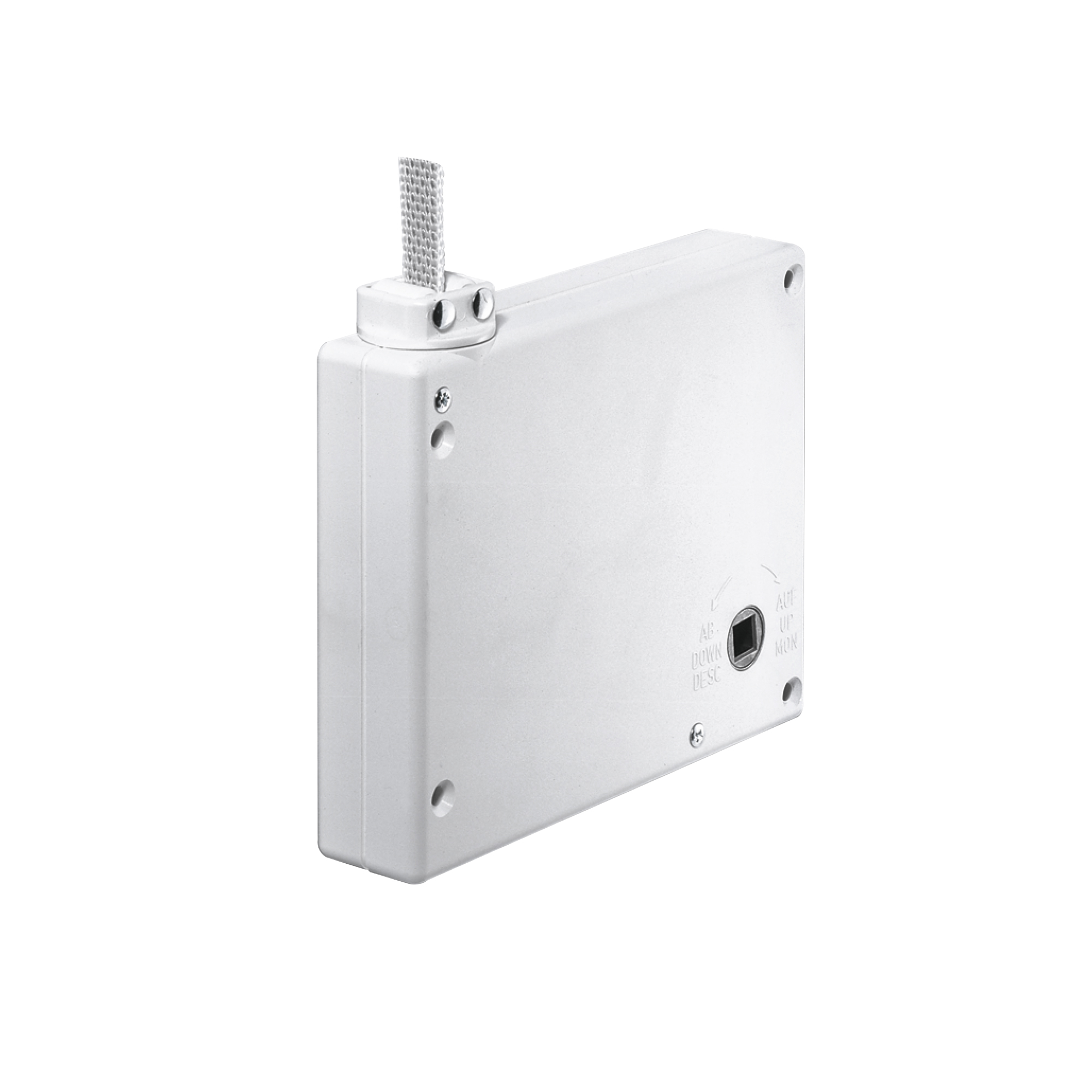 Mini Rollladengurt Getriebe-Kurbelwickler Aufputz, rechteckiges Gehäuse mit Gurtaufnahme