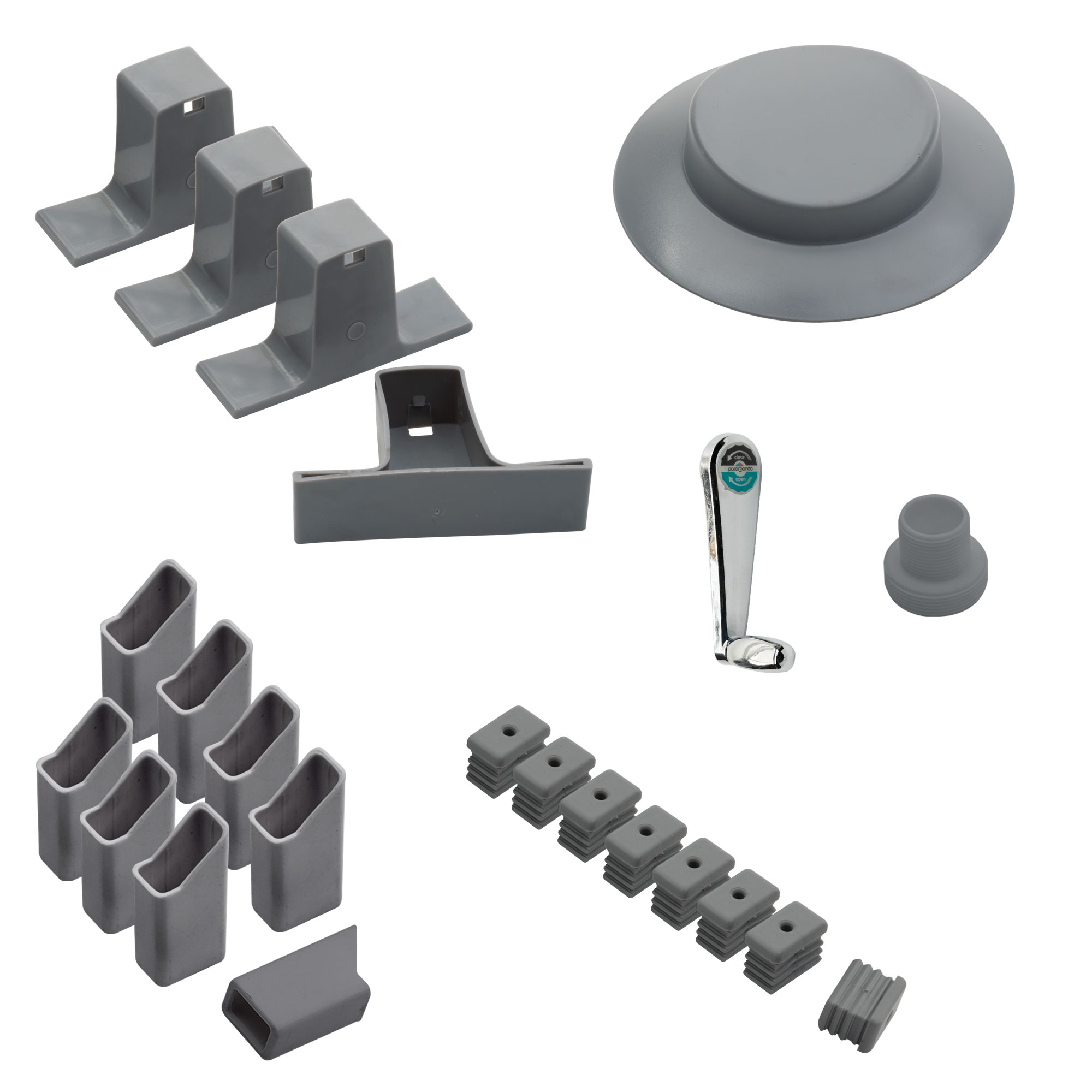 Ersatzteil-Set für Garten- oder Großschirm, bestehend aus verschiedenen funktionalen Komponenten