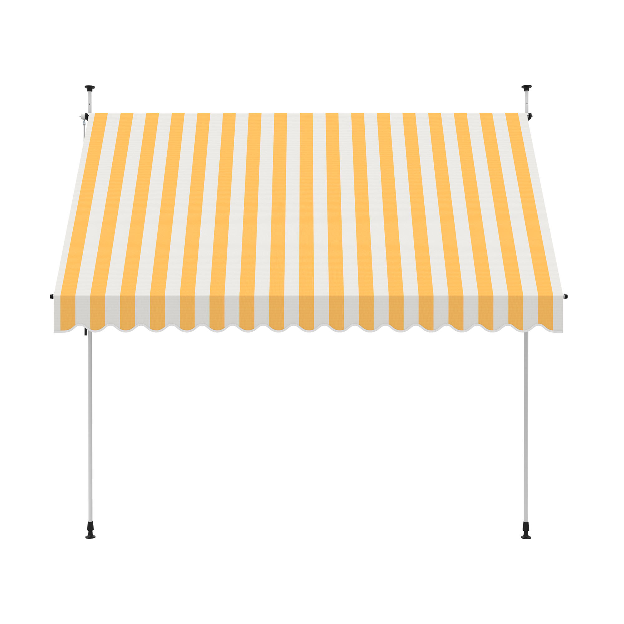 slider_image_01928abdc61a77f89d3e407e478d0b54 Markise mit Streifenmuster, gestützt von zwei Stangen, für Sonnenschutz im Außenbereich