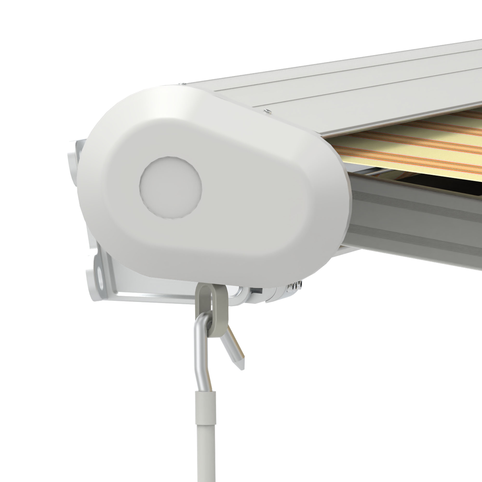 Kassettenmarkise Curve 2000 mit geschlossener Kassette und Kurbelmechanismus