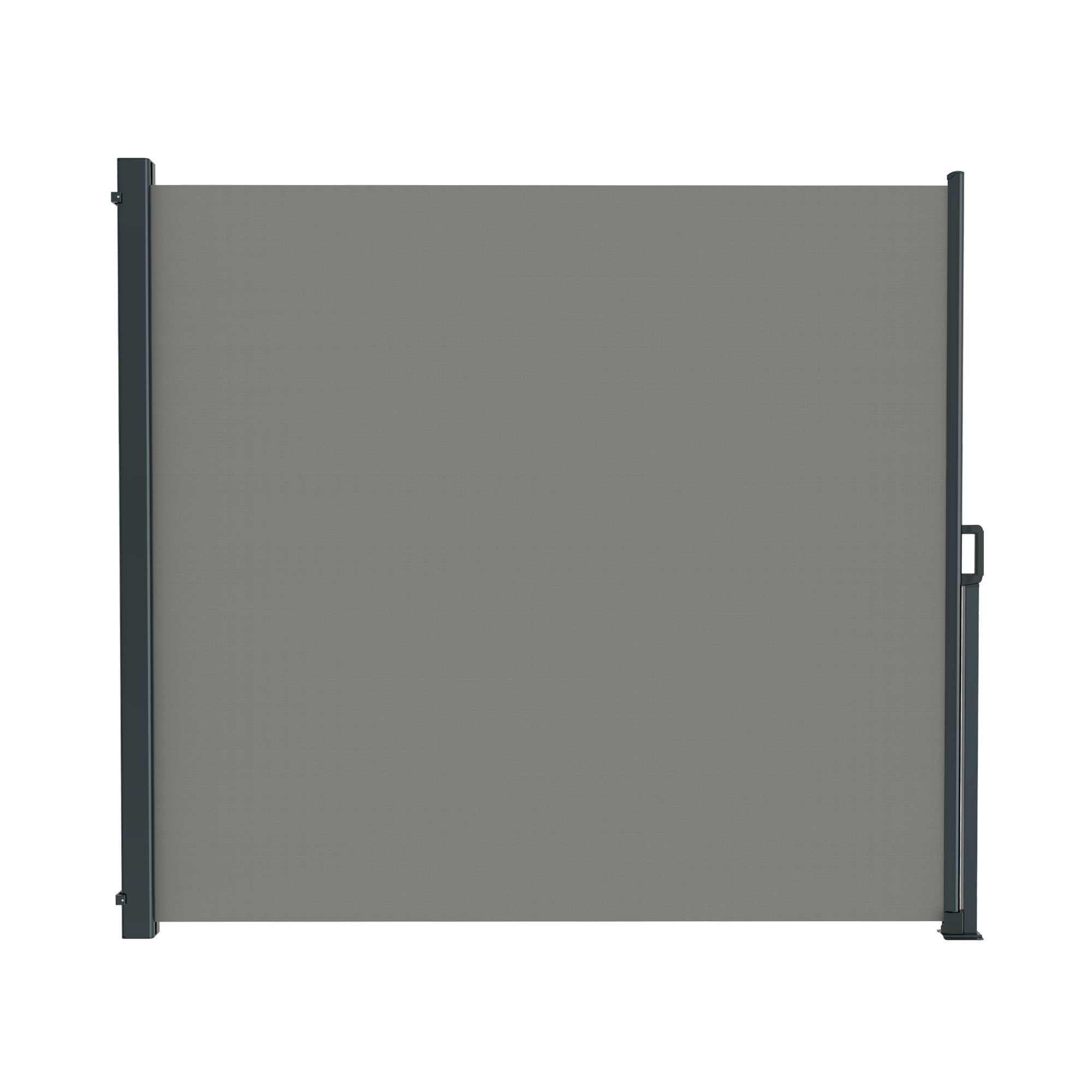 slider_image_9b64f2e0f4d8479aa67bafc9eaf1bf57 Seitenzugmarkise mit Halterung und Griff, geeignet als Sicht- und Sonnenschutz