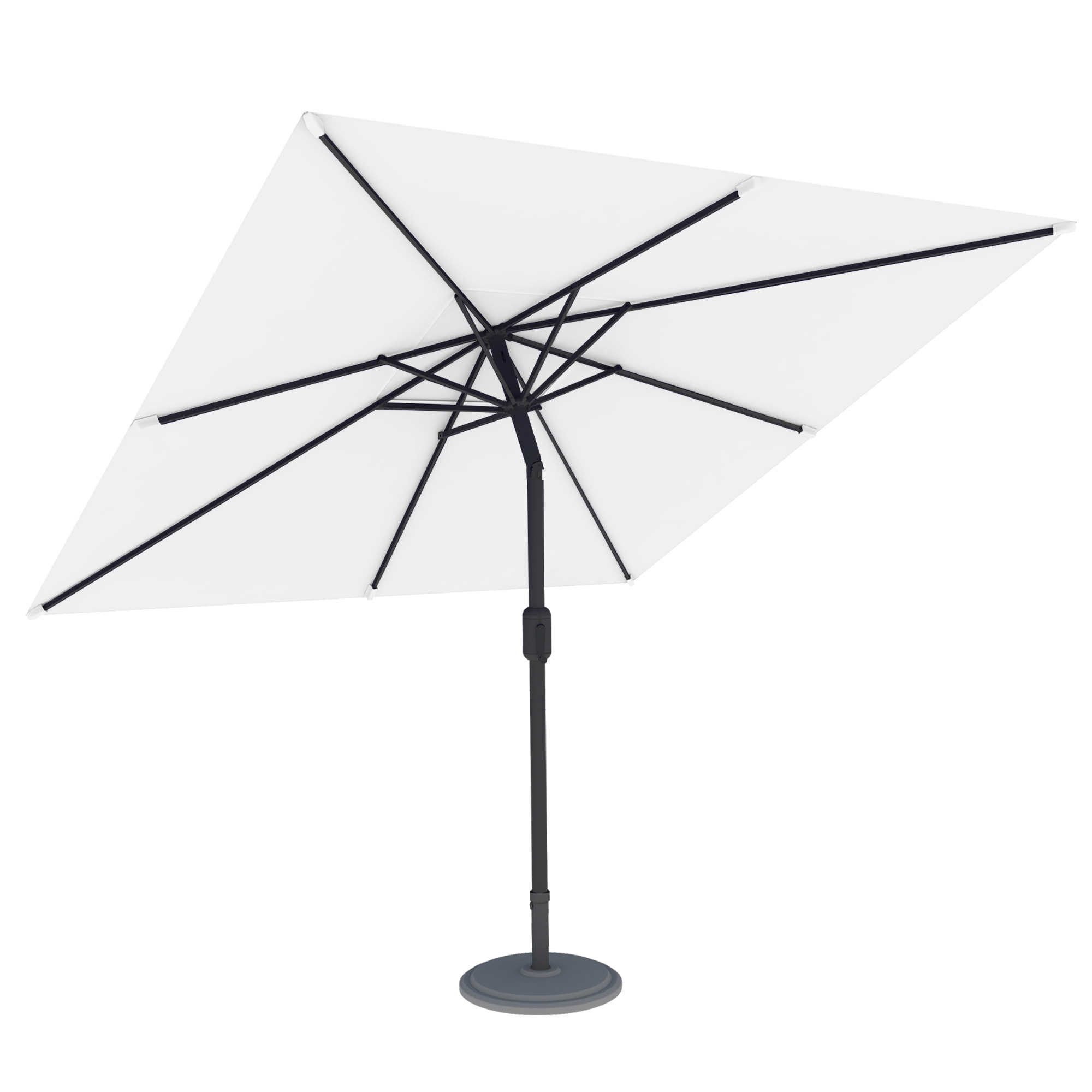 Quadratischer Sonnenschirm mit stabilem Standfuß und verstellbarem Gestell