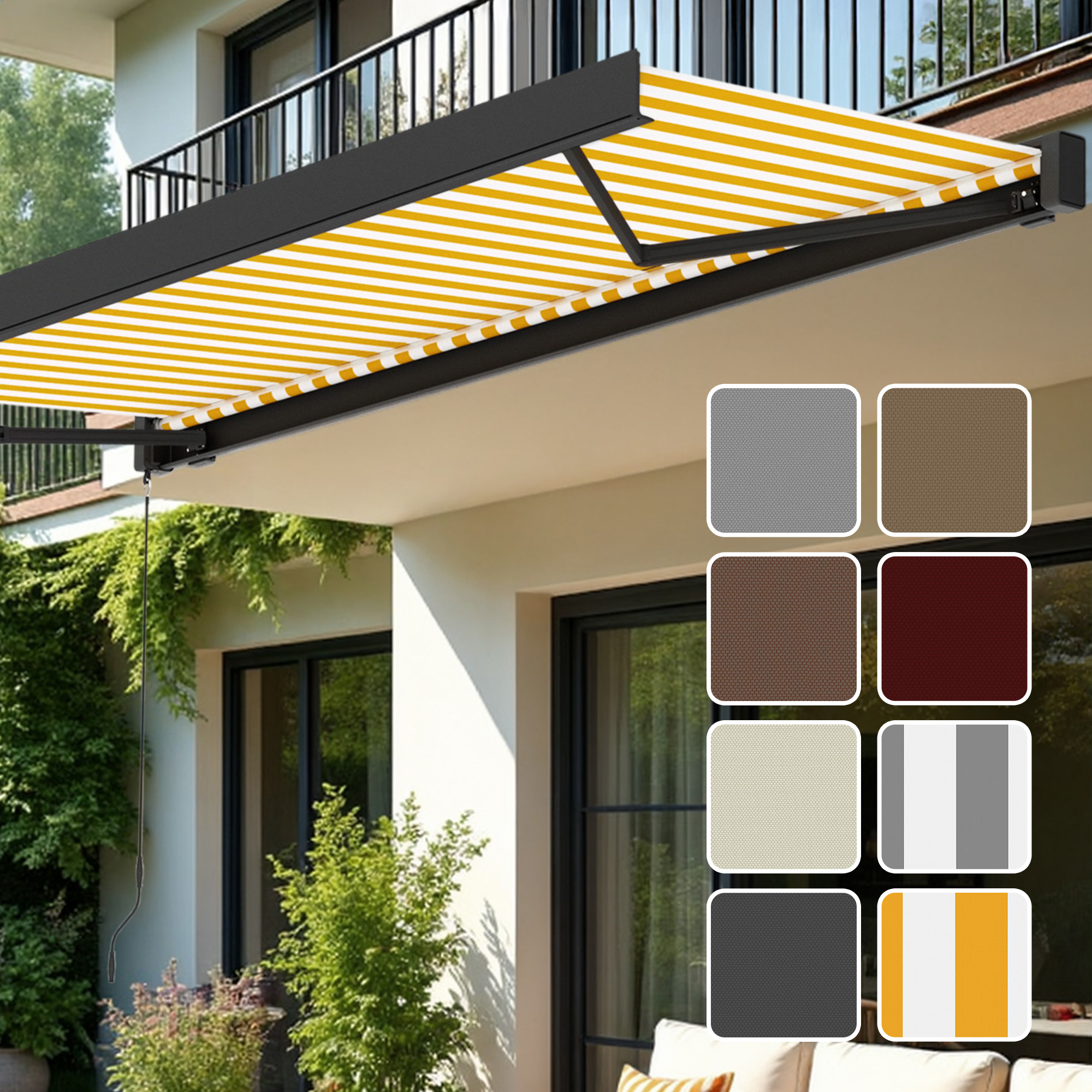 Kassettenmarkise Quadris LED | 3,45 x 3 m, anthrazit, Stoff: mokka, Uni