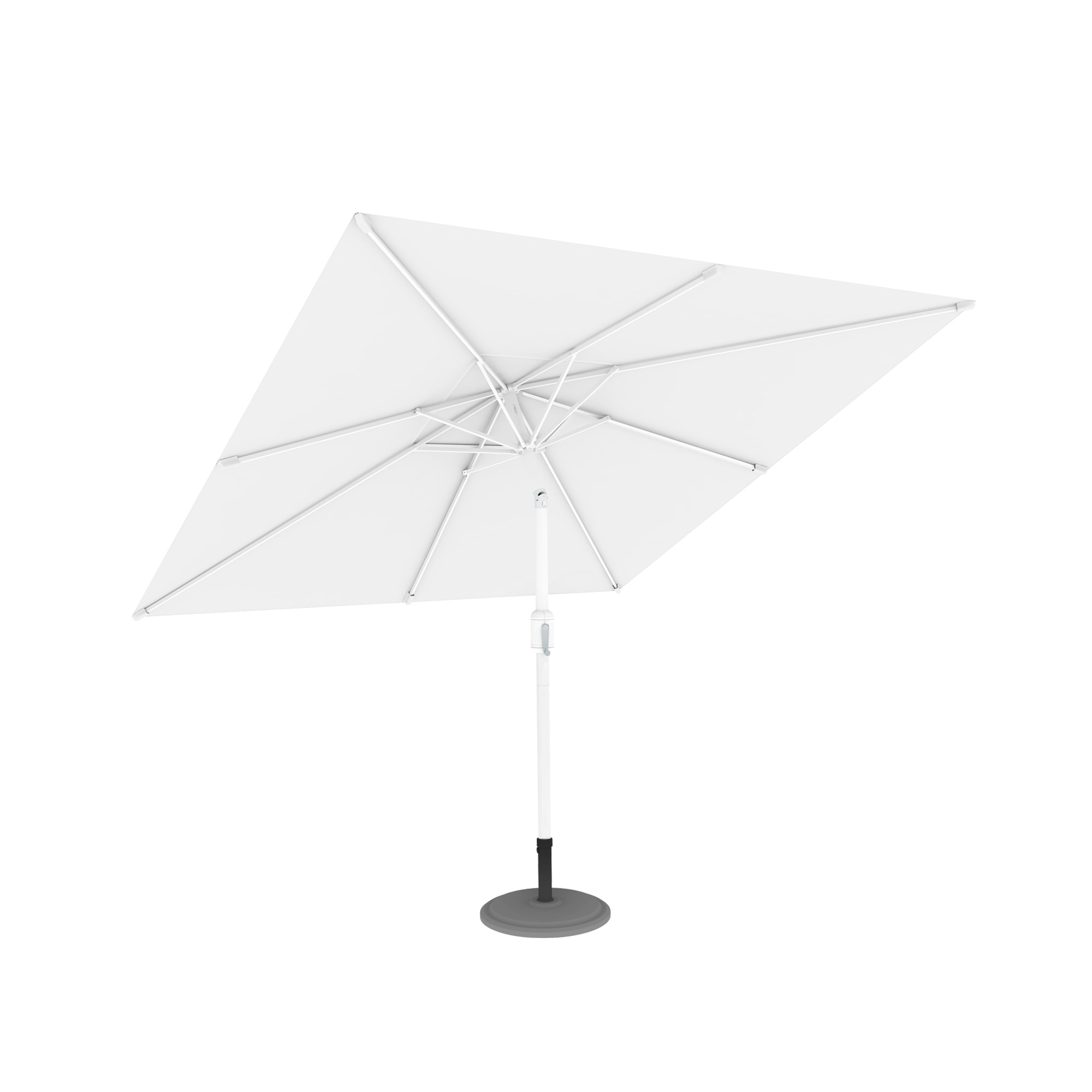 Quadratischer Sonnenschirm mit stabilem Standfuß und verstellbarem Mast