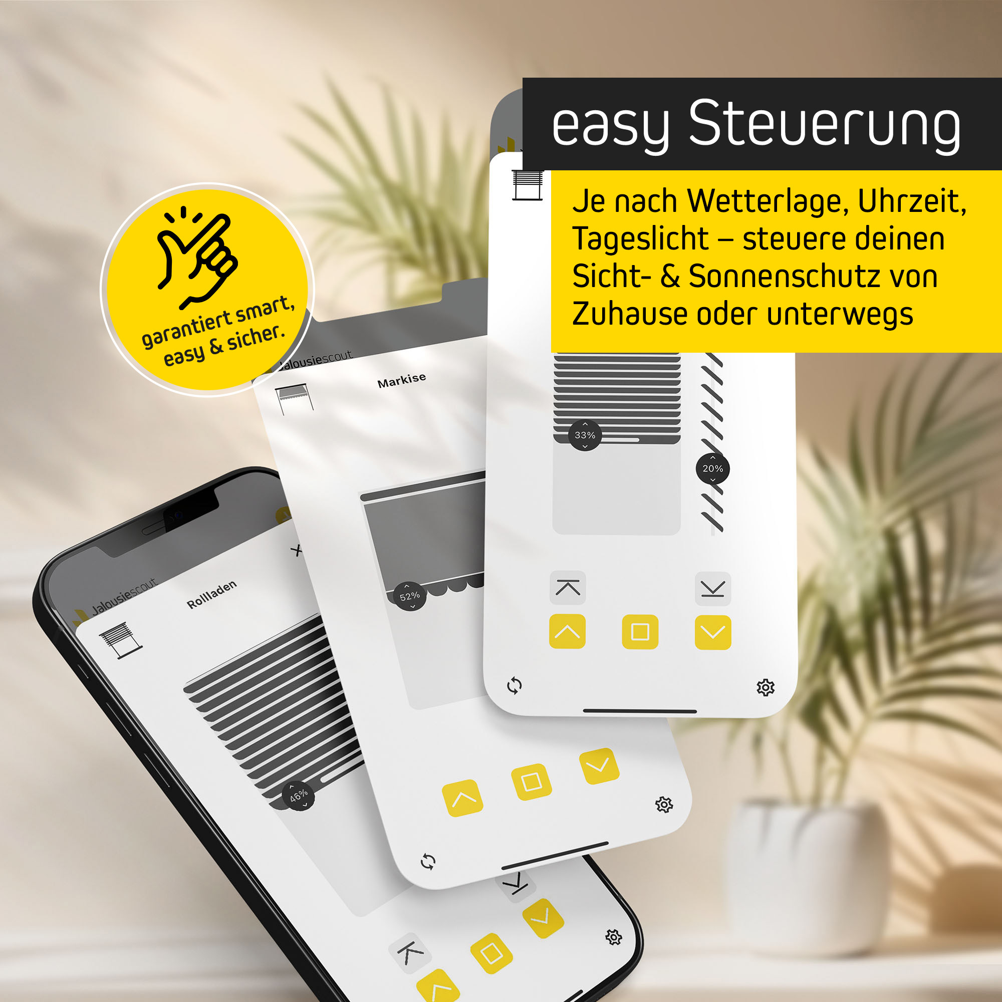 Smart-Home-Bridge mit App zur Steuerung von Sicht- und Sonnenschutz auf mobilen Geräten