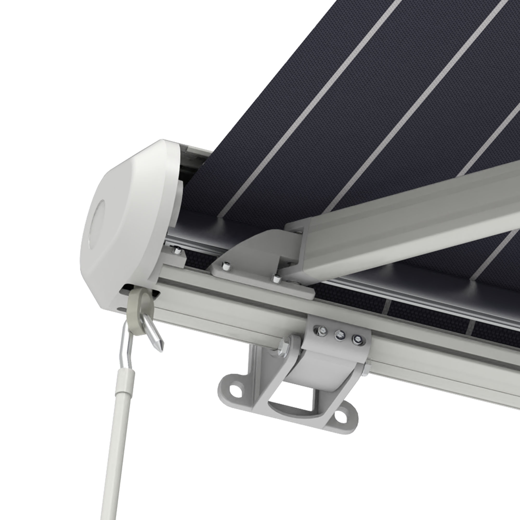 slider_image_01929043afe8746dafc63140ec5169eb Kassettenmarkise Curve 2000 mit Gestell und Tuch in Nahaufnahme