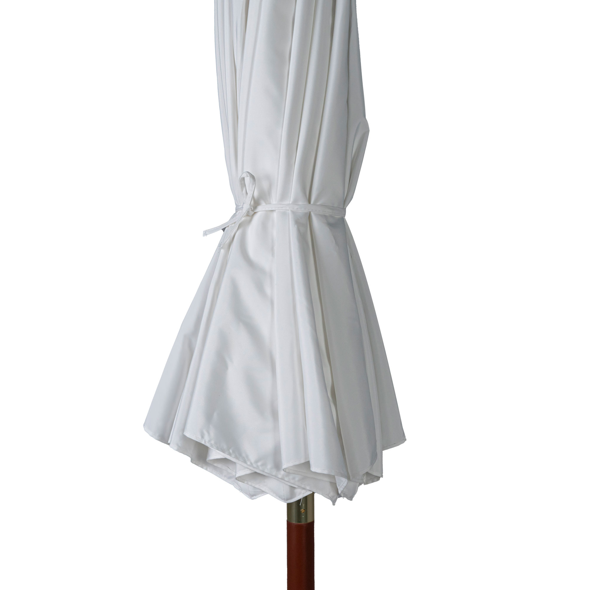 Zusammengefaltete Bespannung für knickbaren Holz-Sonnenschirm