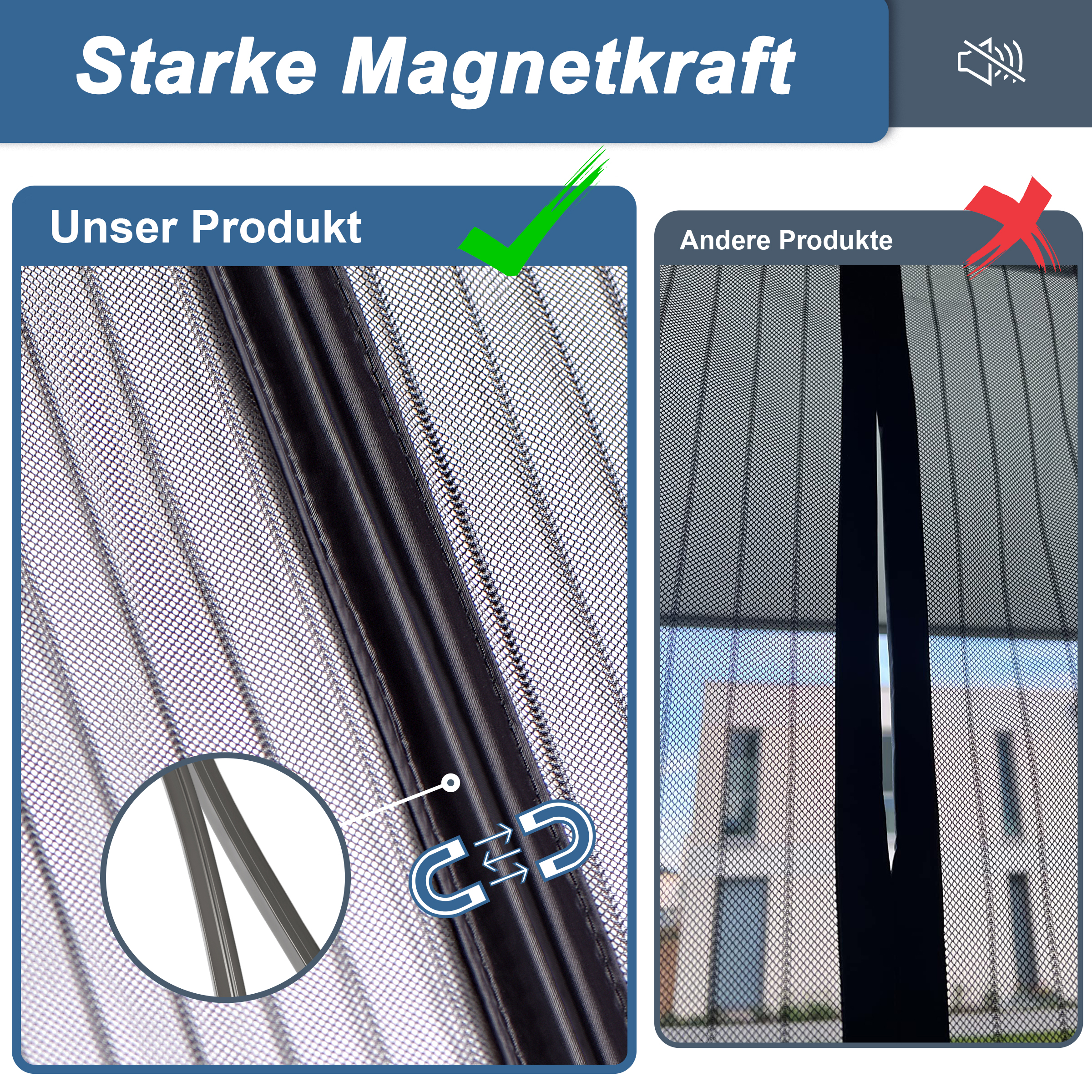 Magnetischer Insektenschutzvorhang mit starker Schließkraft im Vergleich zu anderen Produkten
