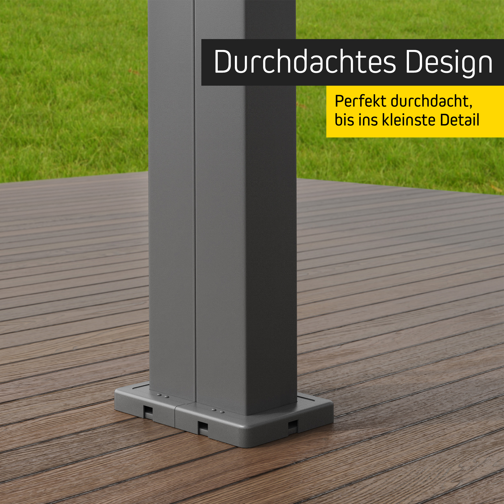 Verbindungsset für Pergola mit Lamellendach auf Holzterrasse montiert