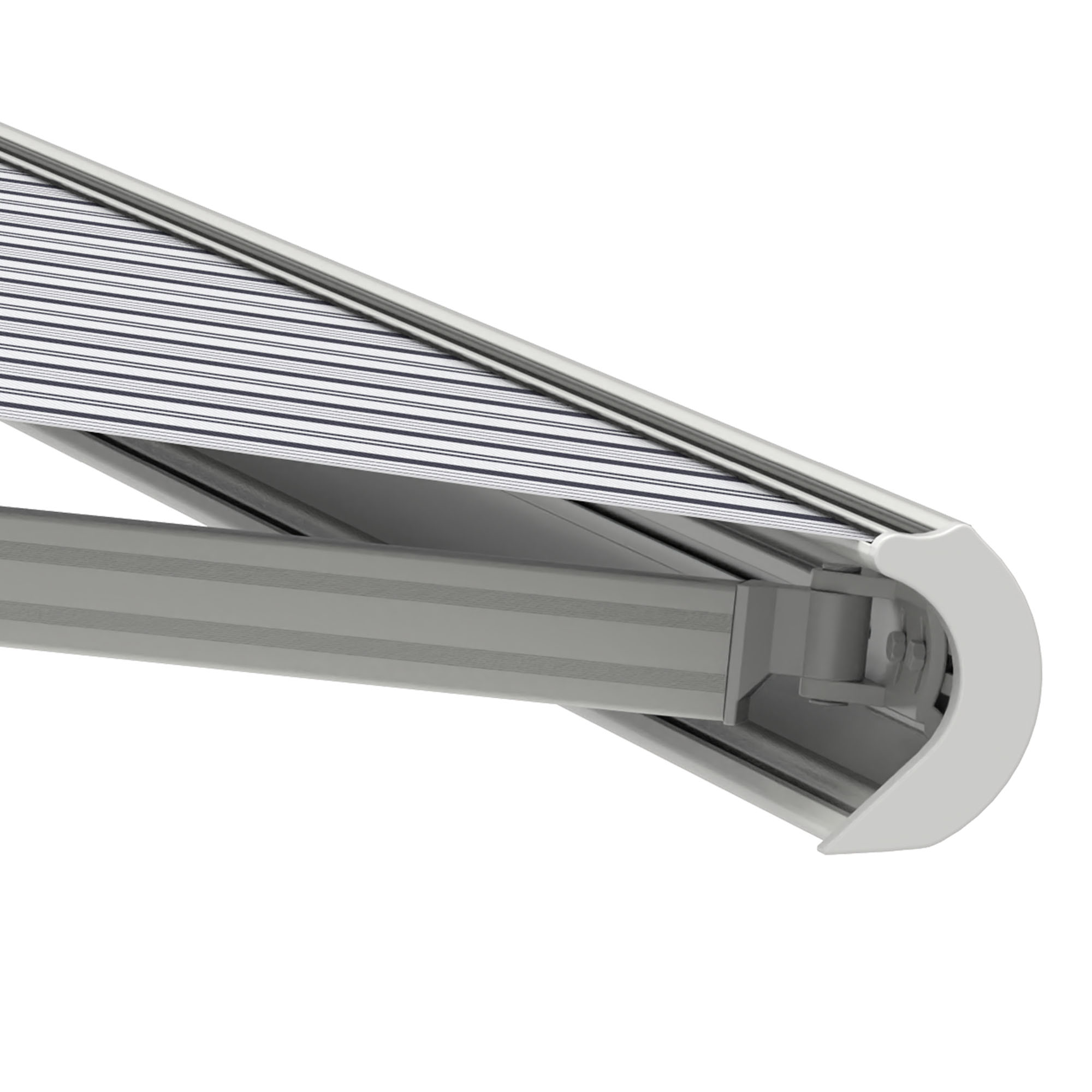 Kassettenmarkise Curve 2000 mit geschwungenem Design und stabiler Halterung