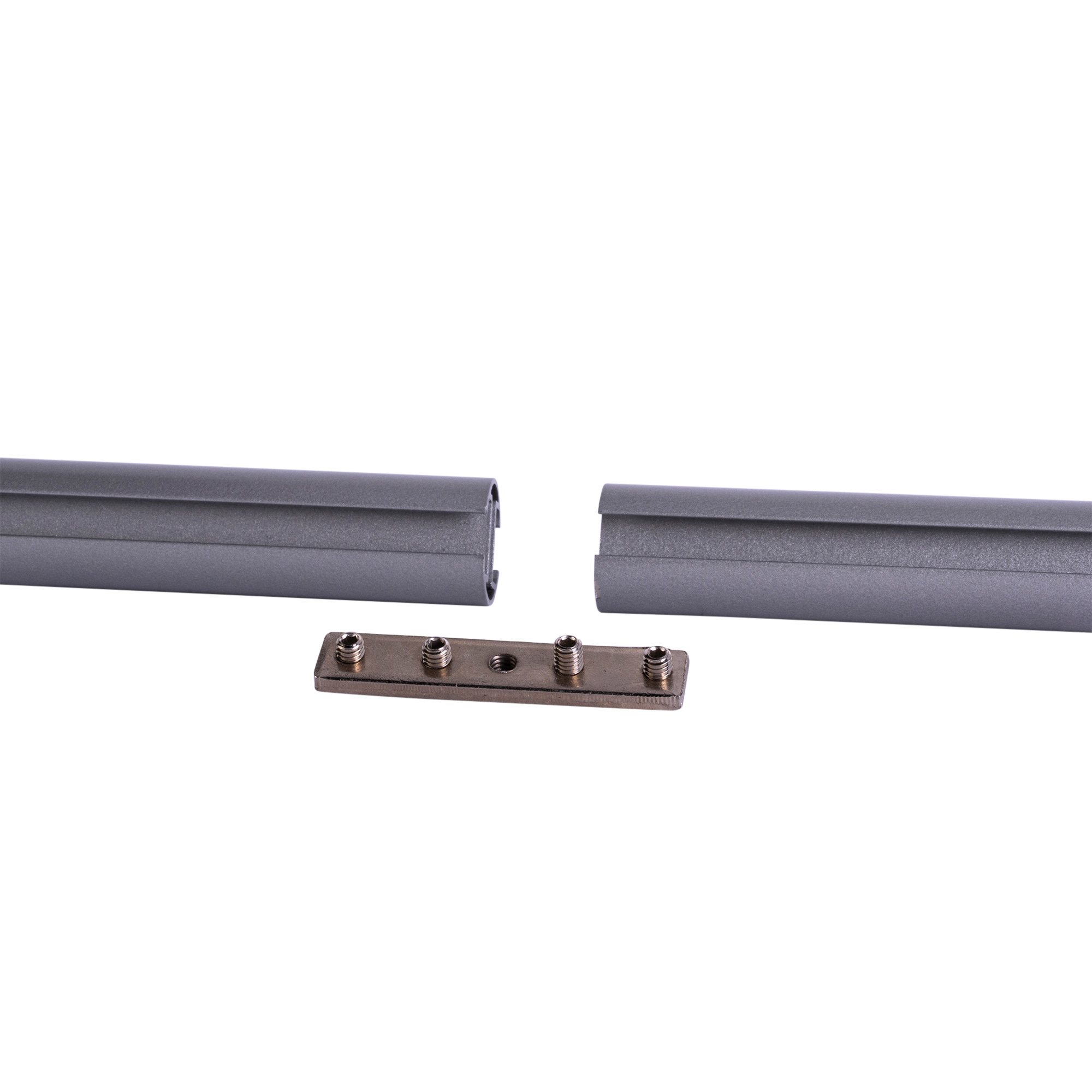 Verbinder für Gardinenstange mit Innenlauf, bestehend aus zwei Stangen und einer Verbindungsplatte