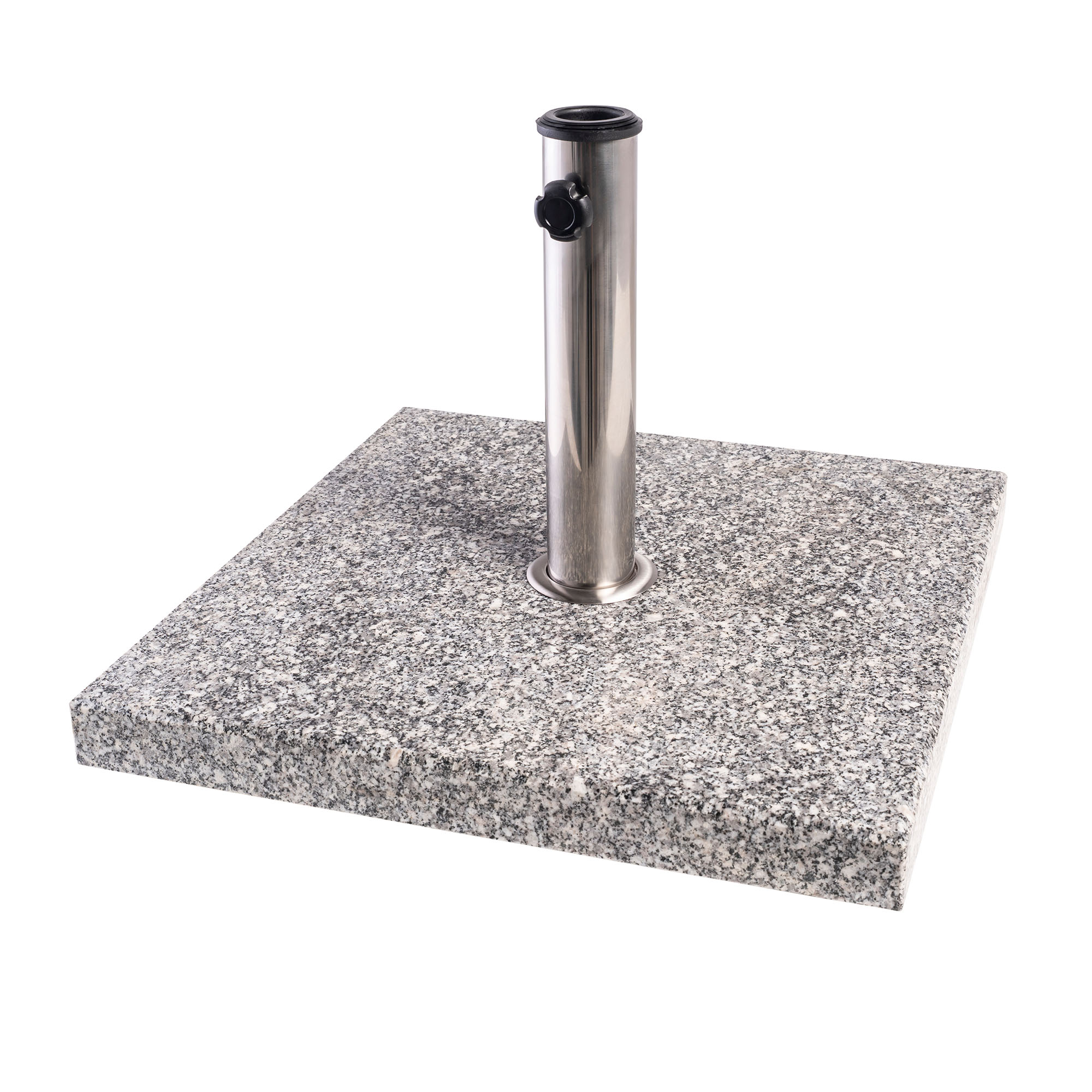 Quadratischer Granit-Sonnenschirmständer mit Metallrohr und Feststellschraube