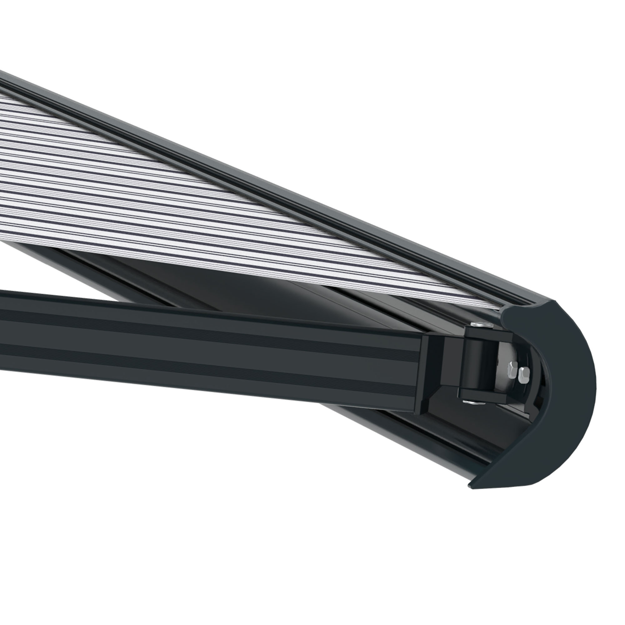 Kassettenmarkise Curve 2000 mit geschwungenem Design und stabiler Halterung