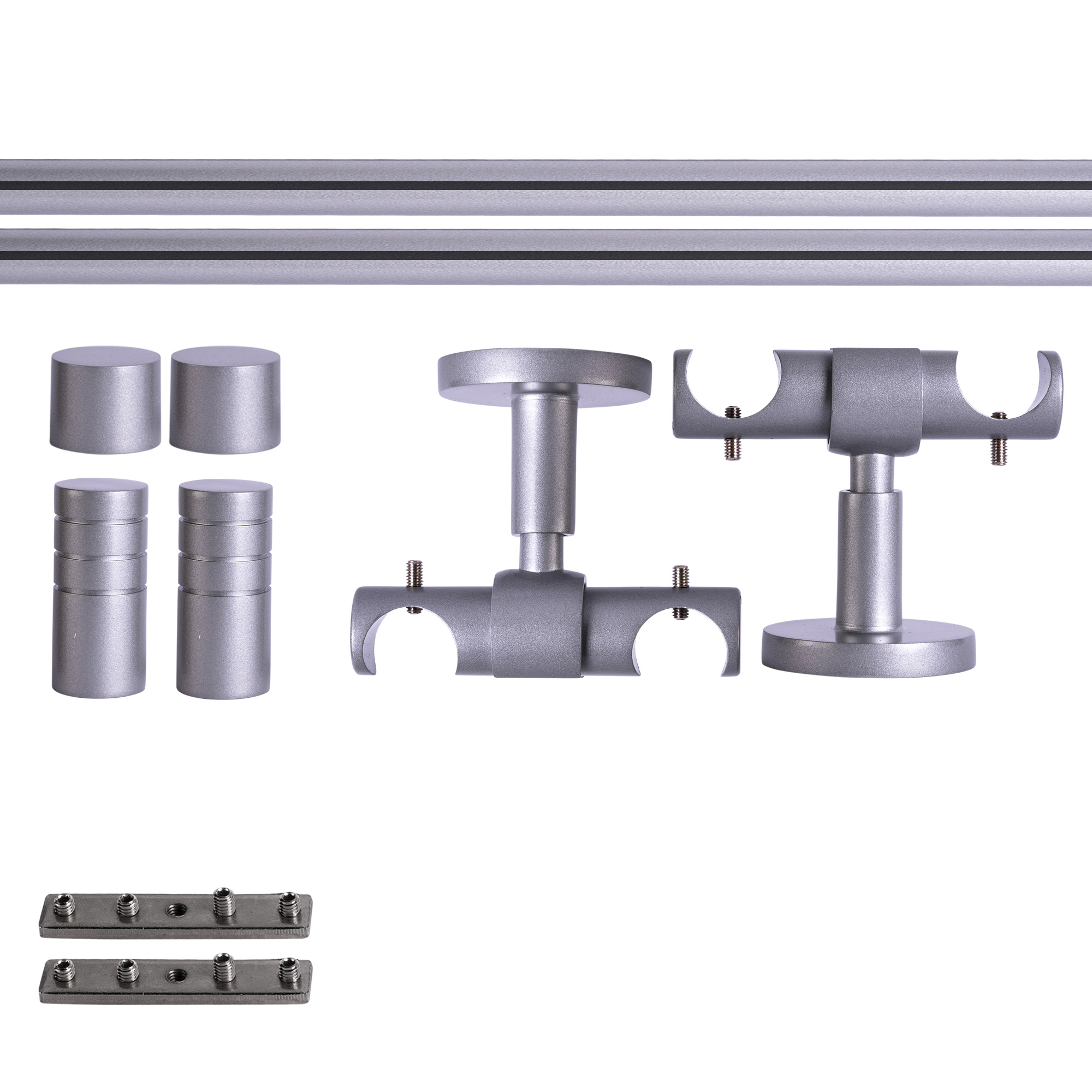 Gardinenstange Set mit Innenlauf, Halterungen, Endkappen und Gleitern für Wandmontage