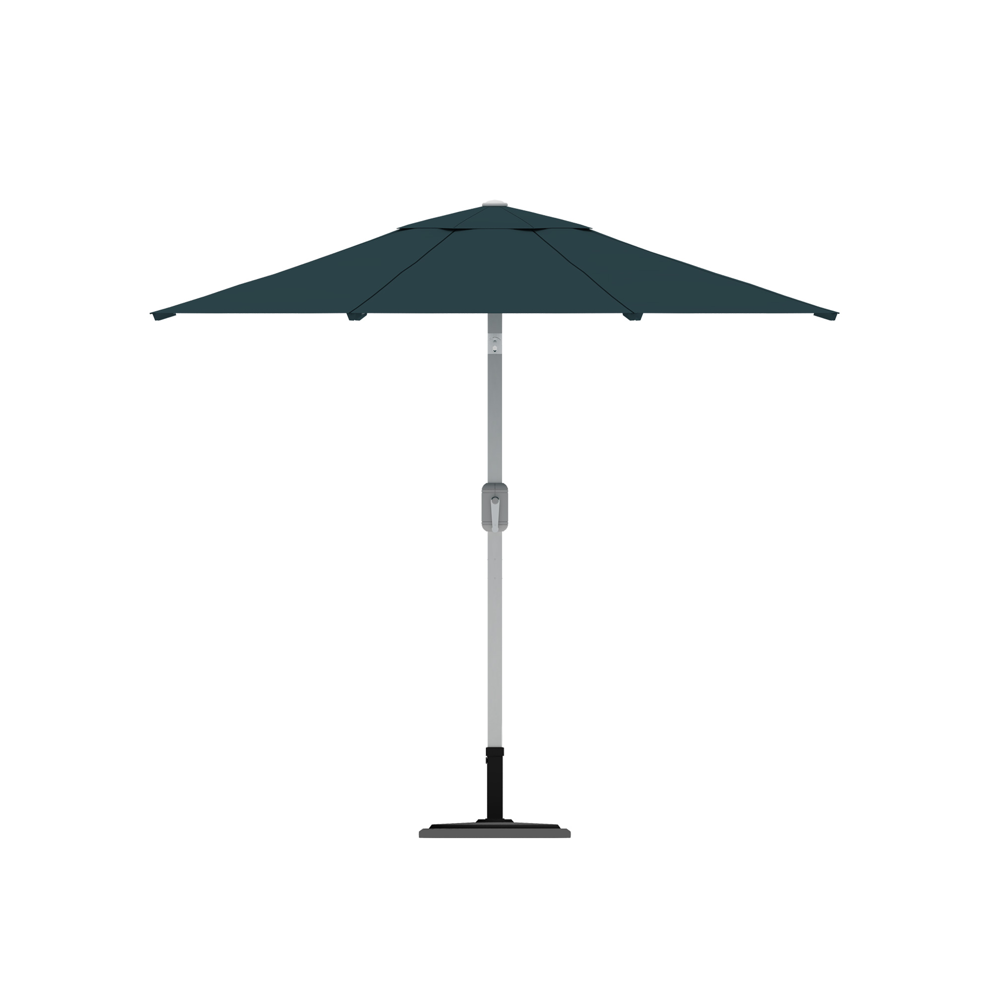 Moderner Sonnenschirm mit zentralem Mast und Kurbelmechanismus