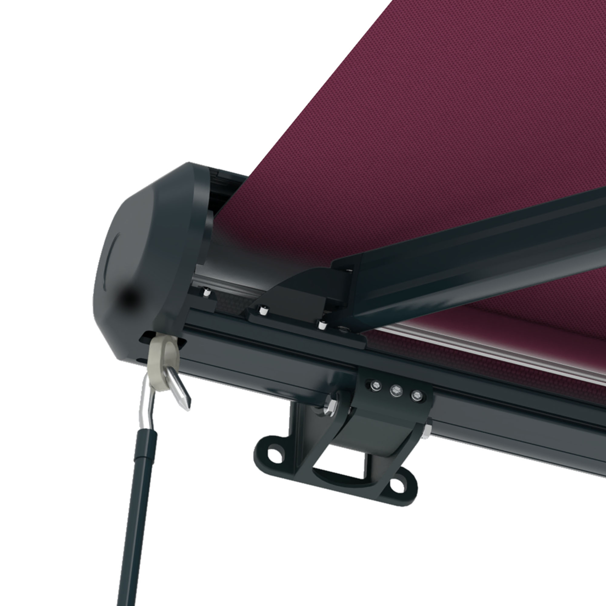 slider_image_0192905db9c3705cb0d1a5cee1cd9449 Kassettenmarkise Curve 2000 mit Gestell und Tuch in Nahaufnahme