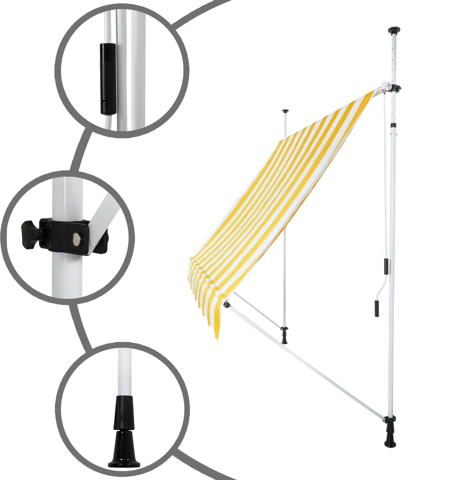 slider_image_01928abe81d67193a19e8de35e8480cb Klemm- und Balkonmarkise mit verstellbaren Stangen und Kurbelmechanismus