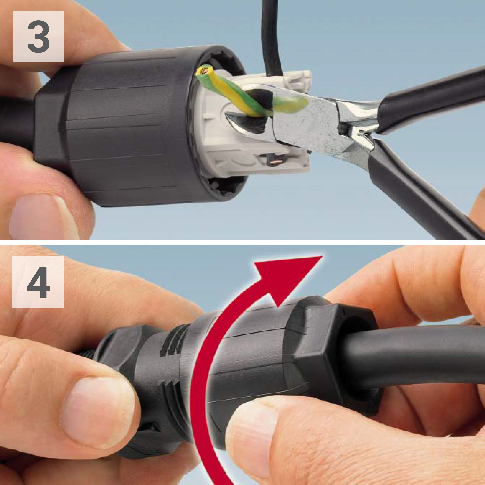 Steckverbinder QPD STAK 3 Montage mit Zange und Drehbewegung für Hirschmann Kupplung