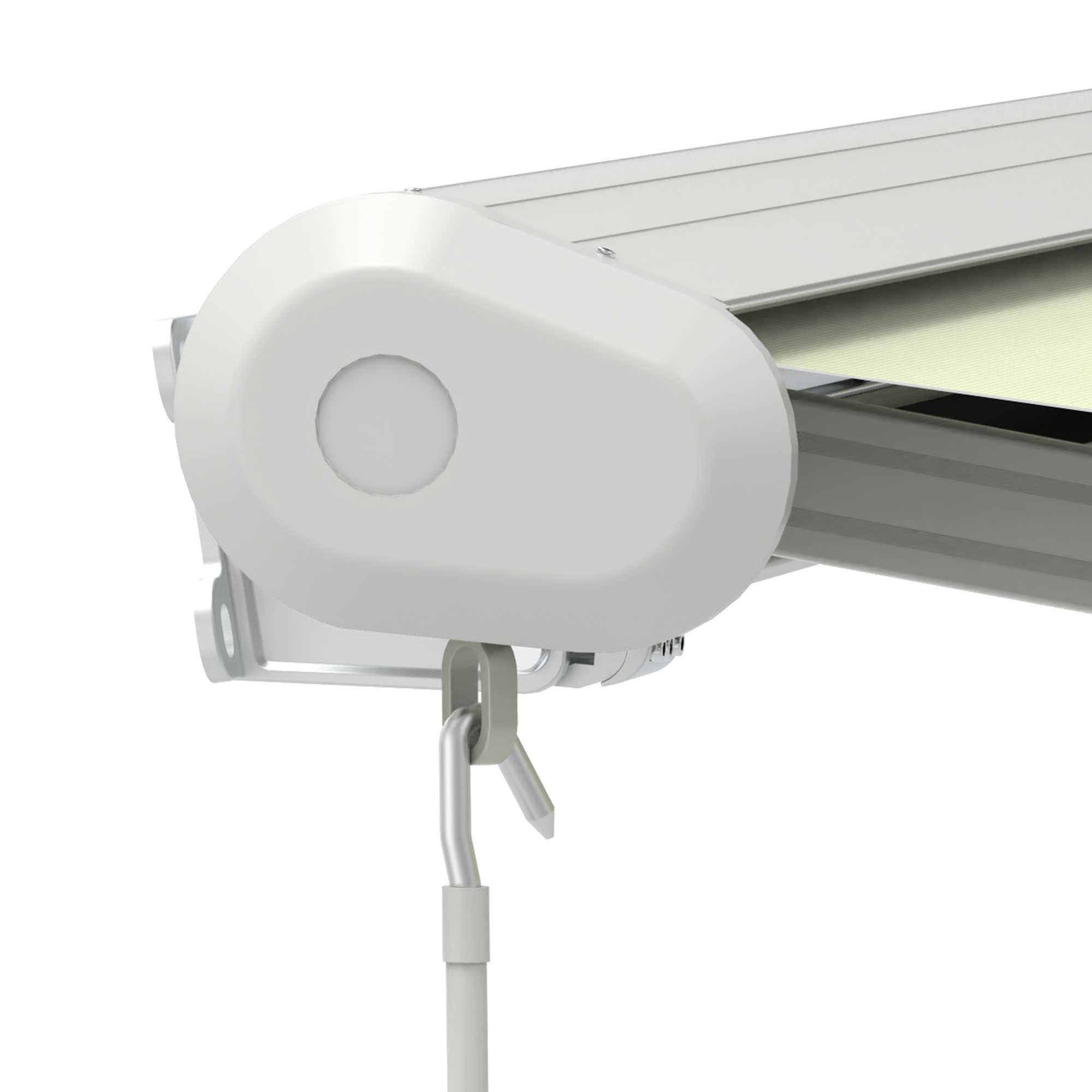 Kassettenmarkise Curve 2000 mit geschlossener Kassette und Kurbelmechanismus