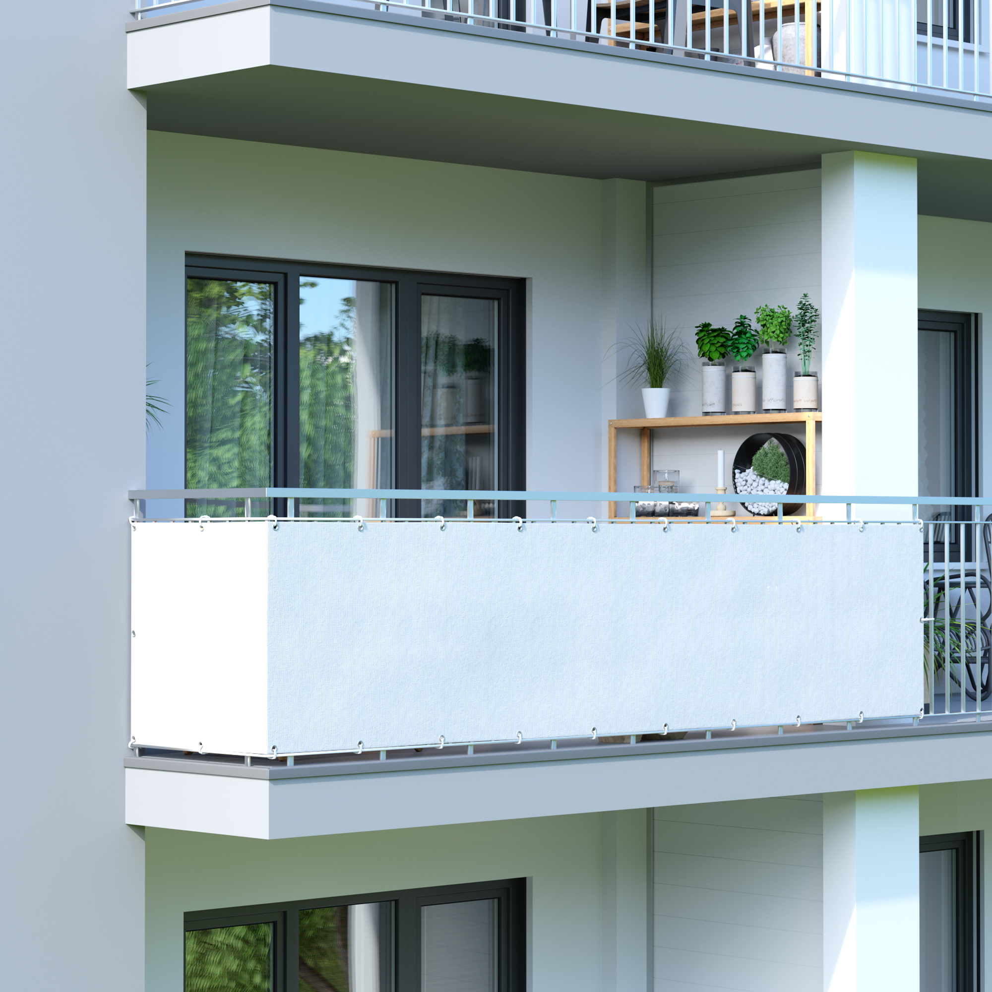 slider_image_01926b79047c704aa06b1ff16d2dc01e Balkonbespannung aus HDPE, montiert an einem Balkongeländer, bietet Sichtschutz und Atmungsaktivität