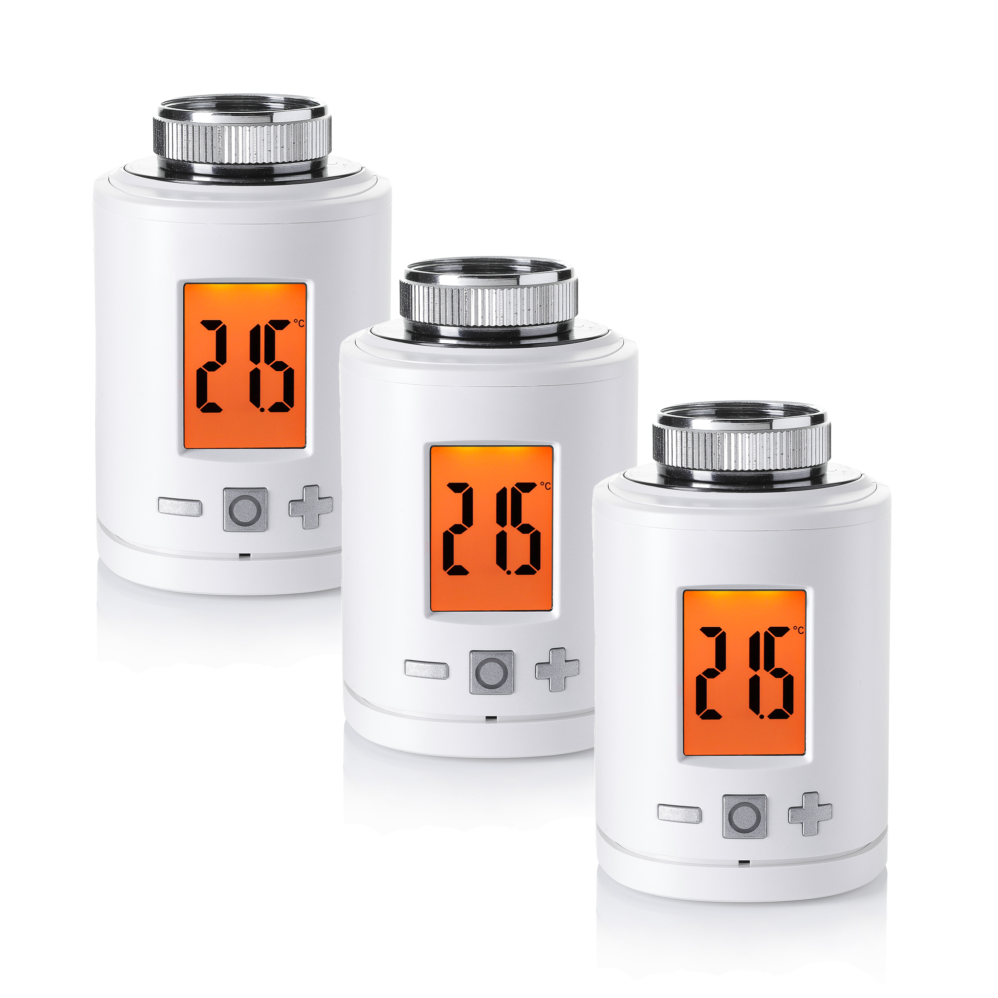 Smartes Heizkörper-Thermostat mit digitalem Display und Bedienelementen