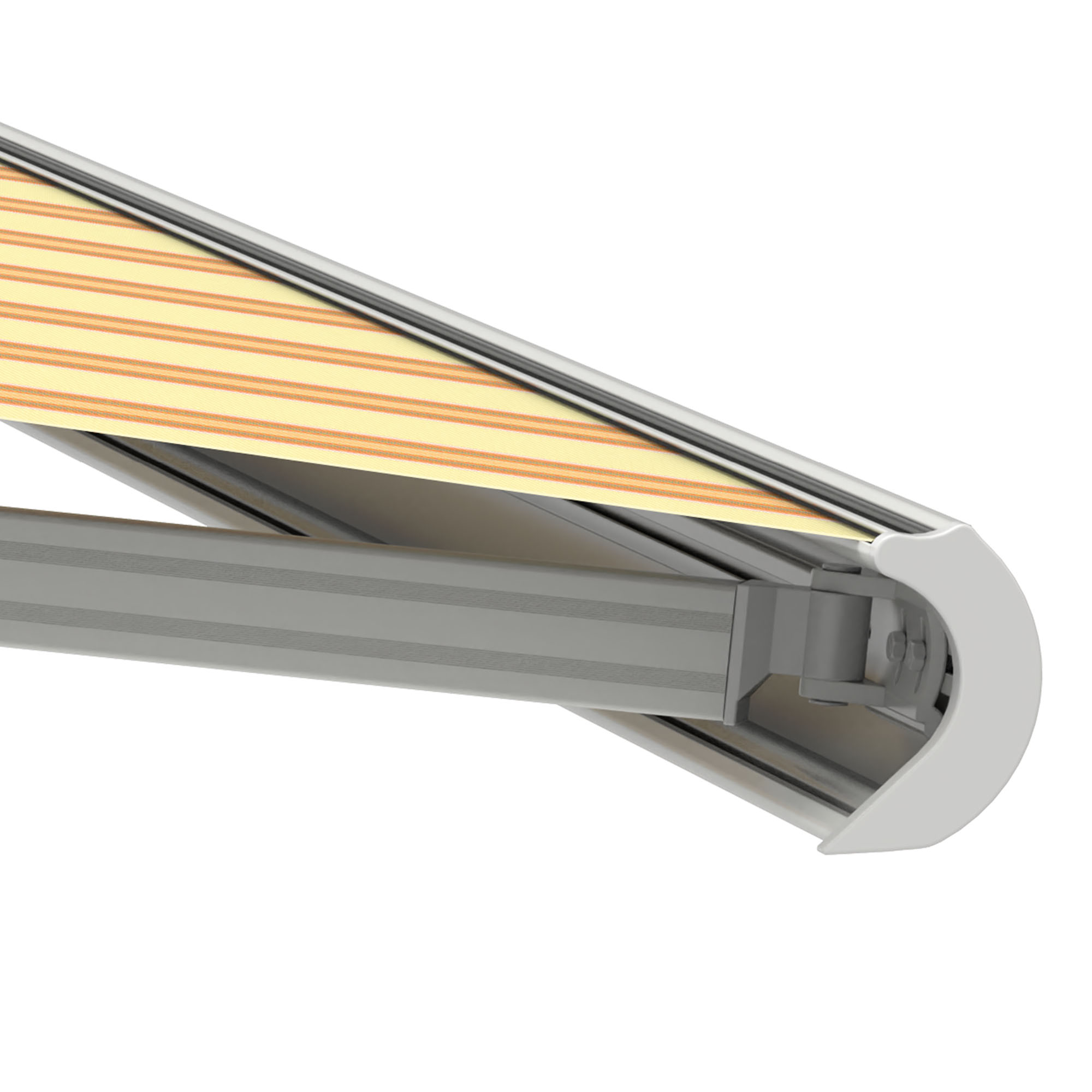 Kassettenmarkise Curve 2000 mit geschwungenem Design und stabiler Halterung