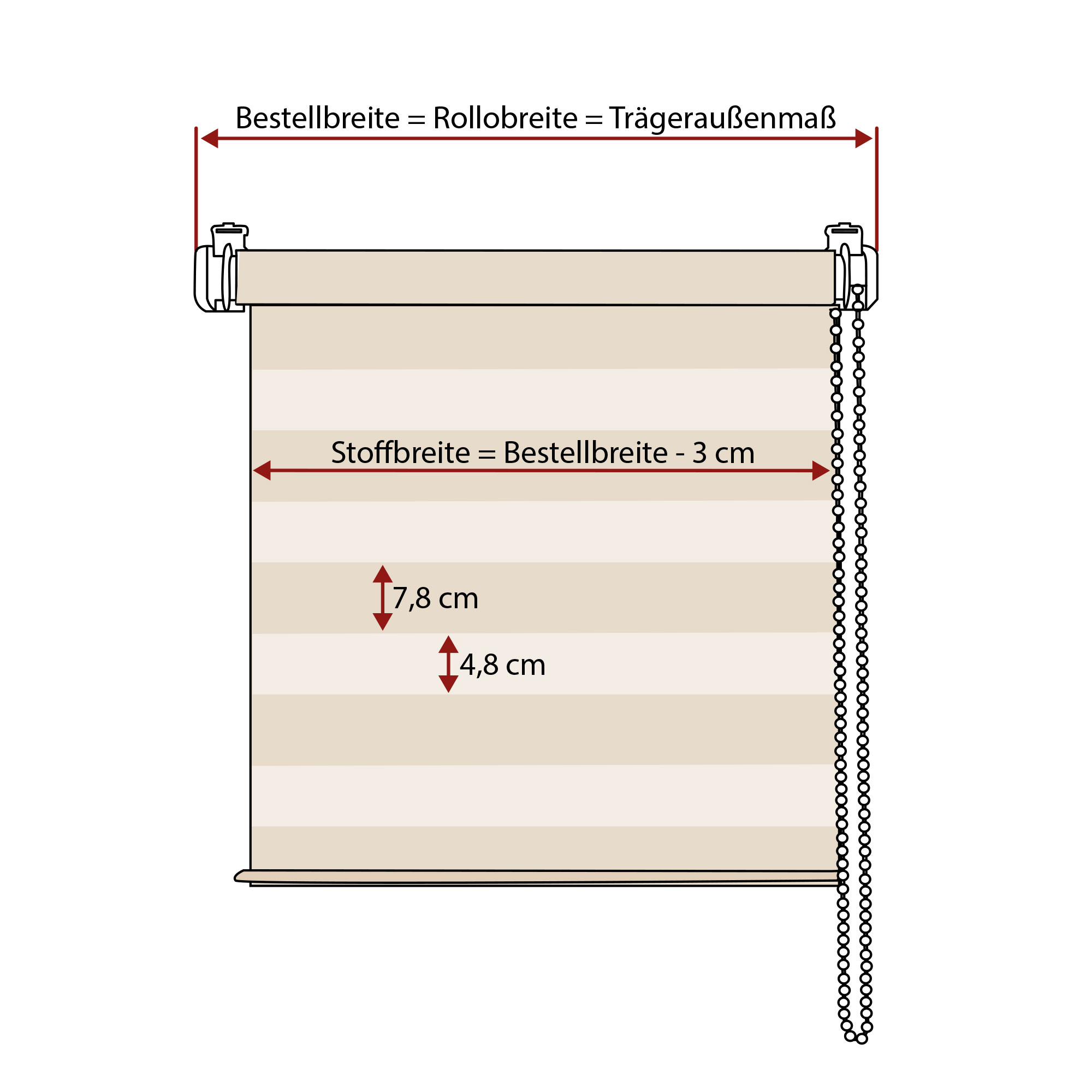 slider_image_93a44f00aba74bc993cdfd64ad81bfb9 Klemmfix Doppelrollo mit Kettenzug und Maßangaben für Breite und Stoffbreite