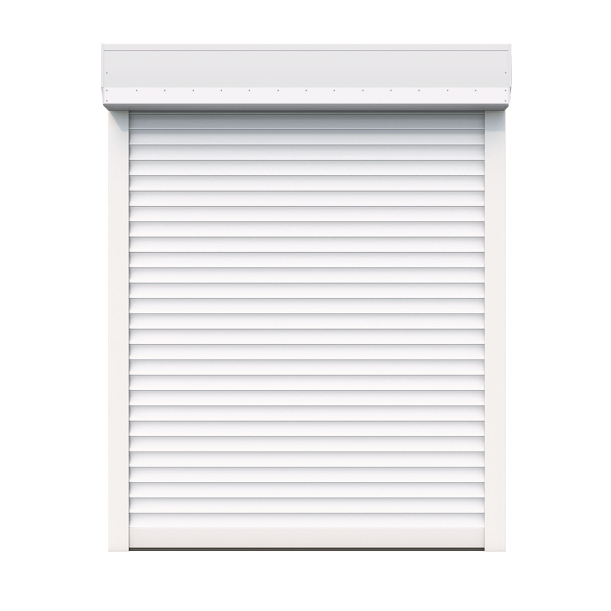 Unterputzrollladen Premium nach Maß, geschlossen, mit Lamellen und Kasten oben