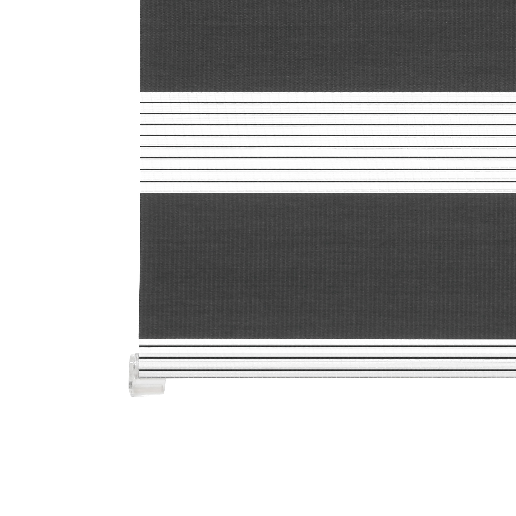 Doppelrollo mit abwechselnden transparenten und blickdichten Streifen für Lichtregulierung