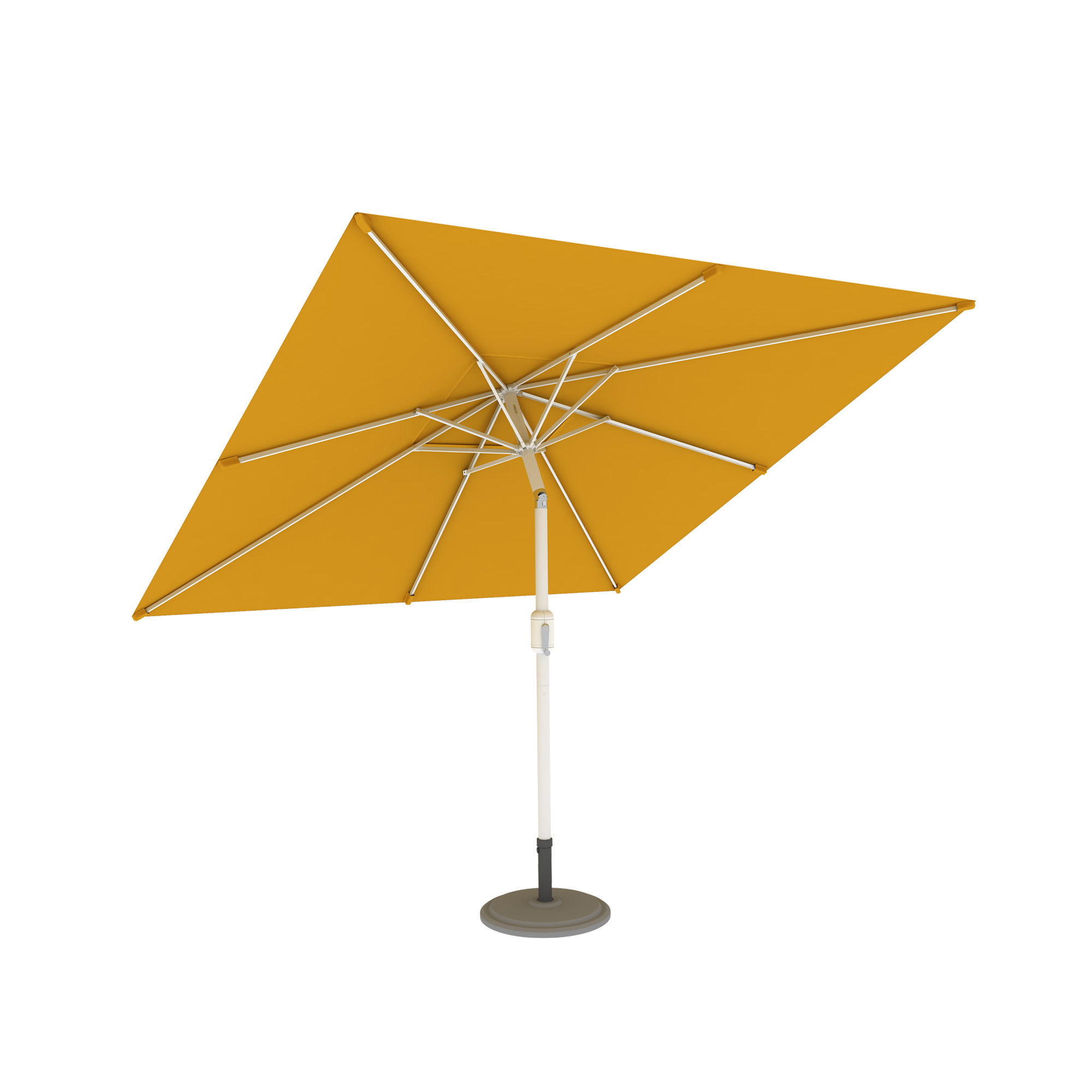 Quadratischer Sonnenschirm mit stabilem Standfuß und verstellbarem Mast