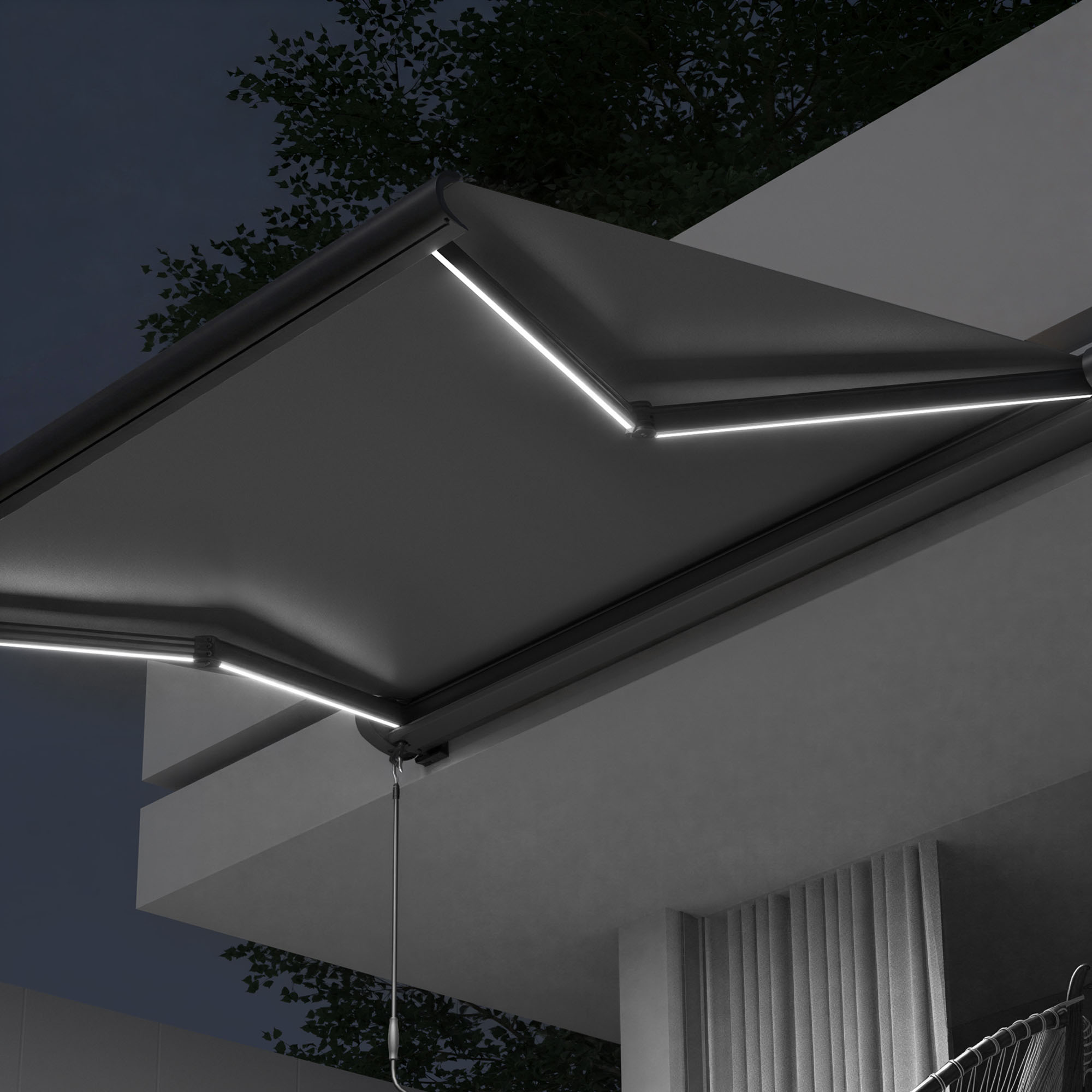 Kassettenmarkise Curve LED | 3,5 x 3 m, anthrazit, Stoff: anthrazit, Uni