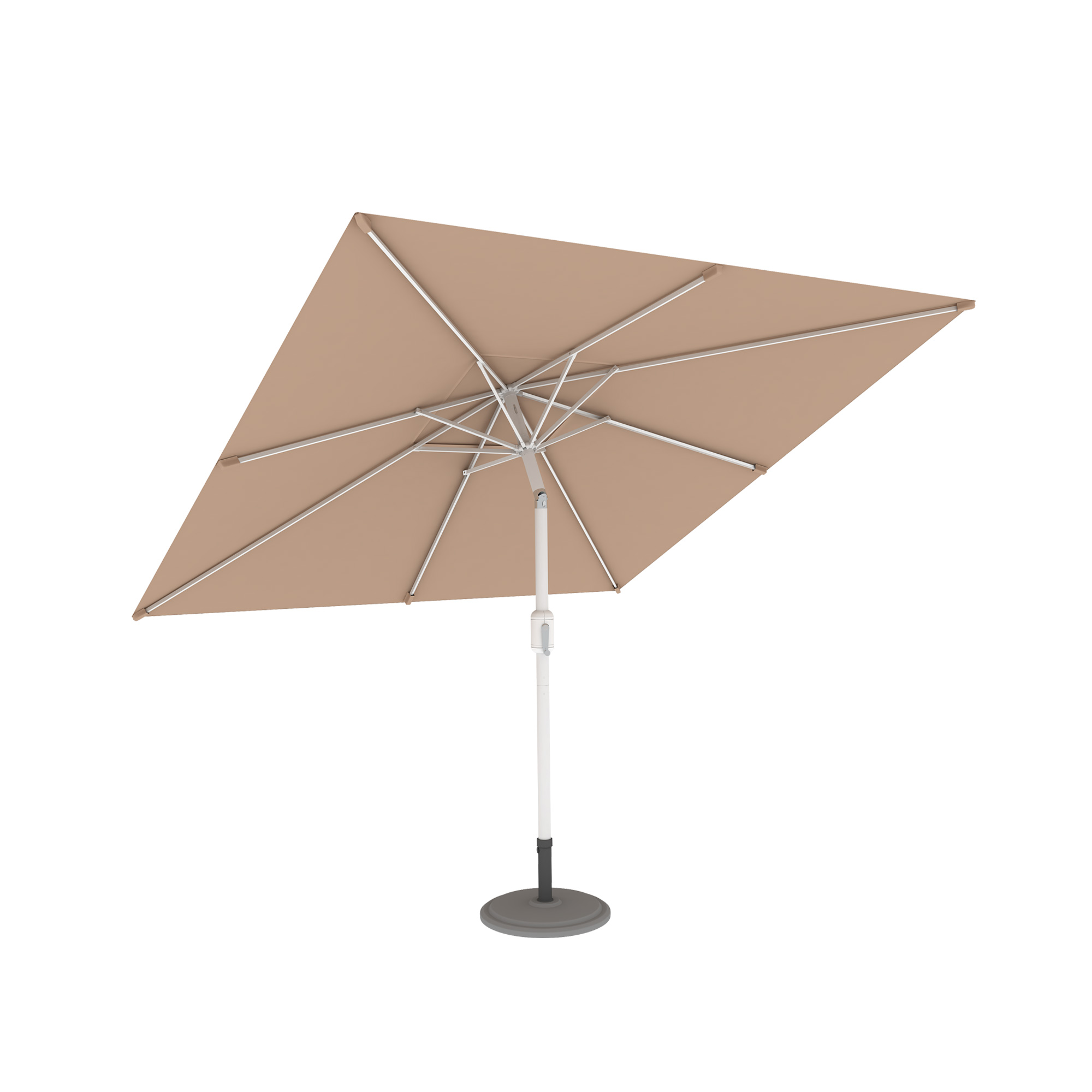 Quadratischer Sonnenschirm mit stabilem Standfuß und verstellbarem Mast