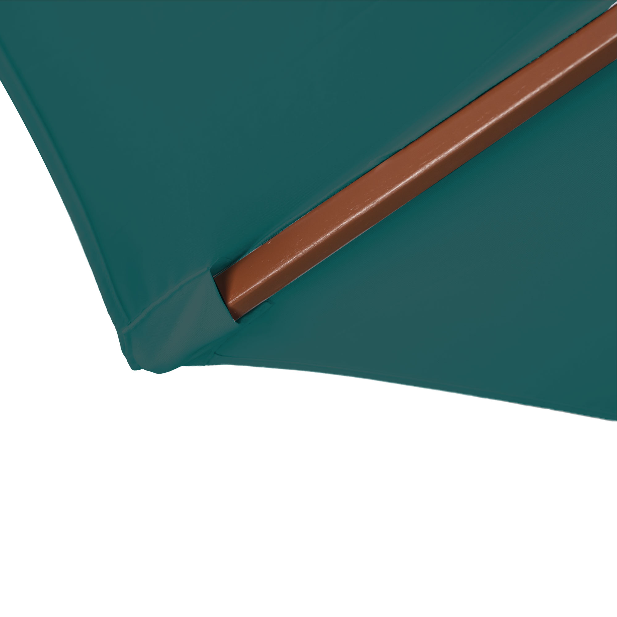 slider_image_9659a7a7a9264213927d264652203707 Nahaufnahme eines knickbaren Holz-Sonnenschirms mit Stoffbespannung