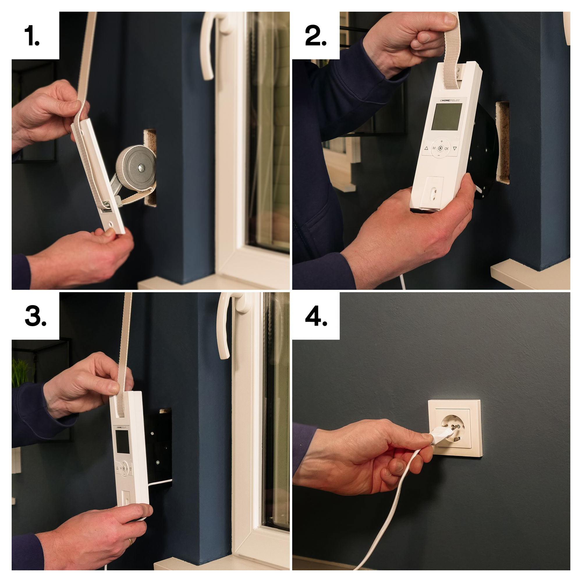 Montage eines elektrischen Gurtwicklers an einem Fenster in vier Schritten