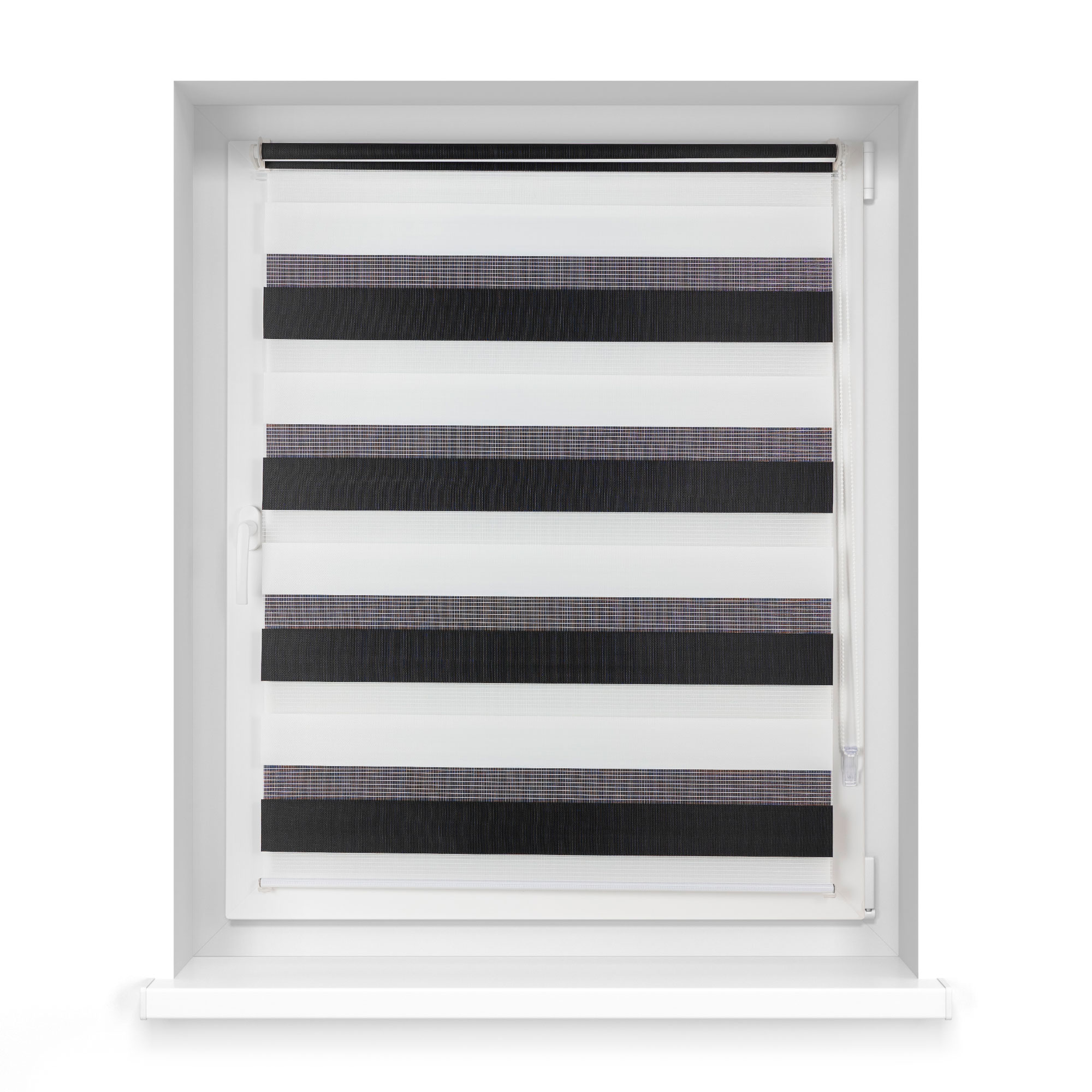 Klemmfix Doppelrollo am Fenster mit Kettenzug zur Lichtregulierung