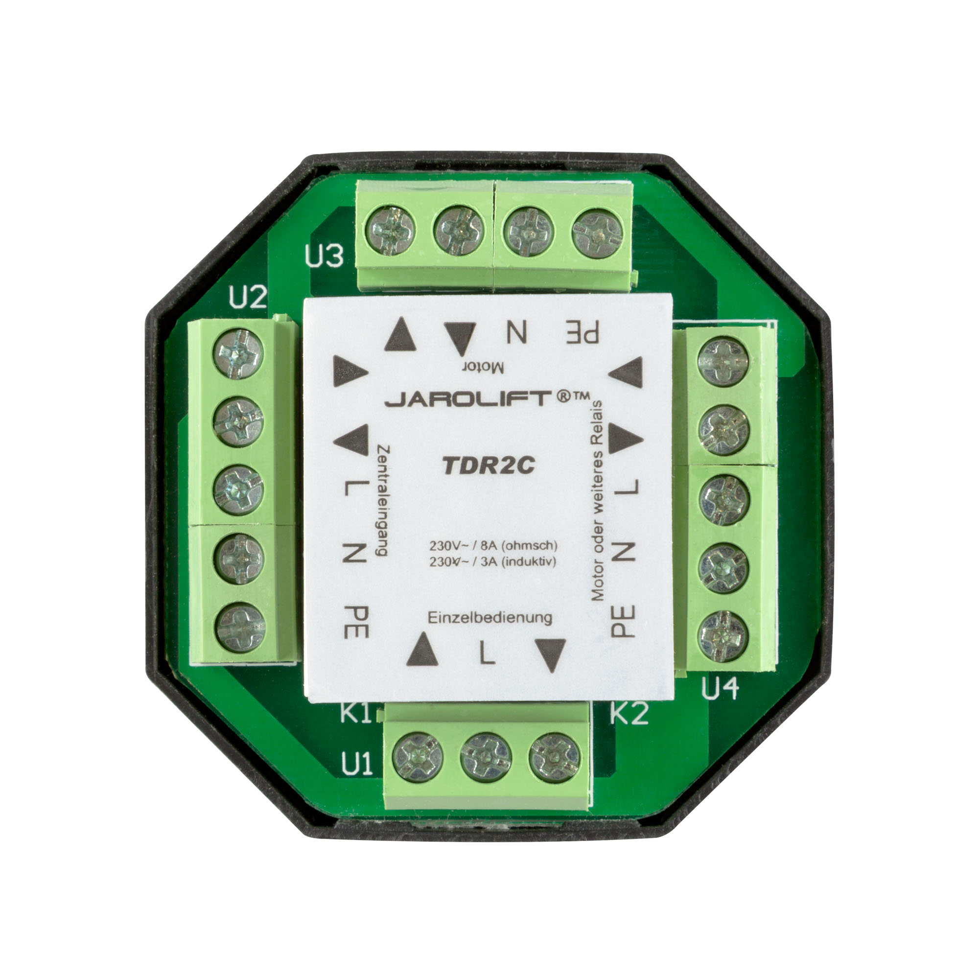 Trennrelais TDR2C mit Anschlüssen und Beschriftungen für elektrische Steuerung und Verbindung